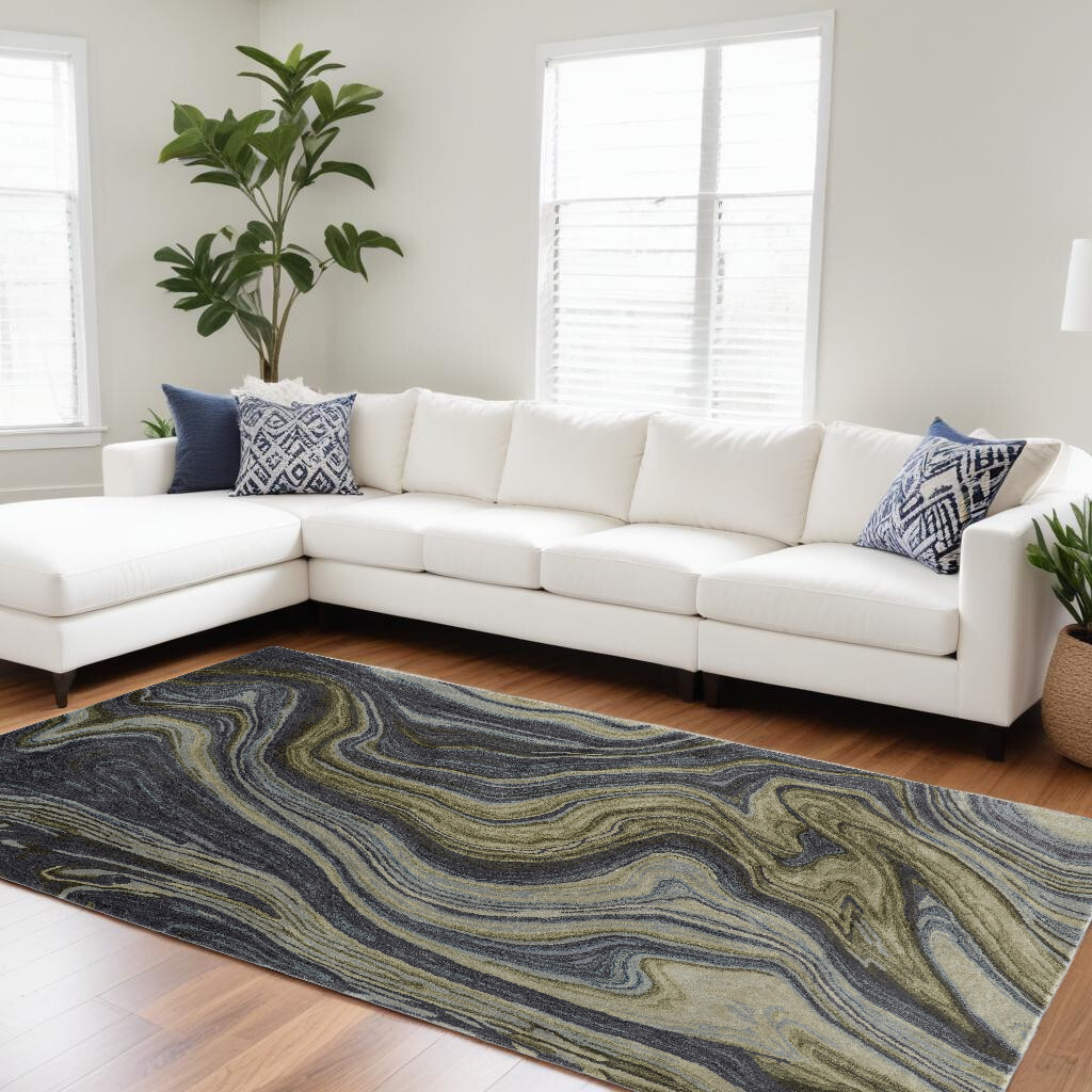 8' X 10' Blue and Green Abstract Hand Tufted Area Rug