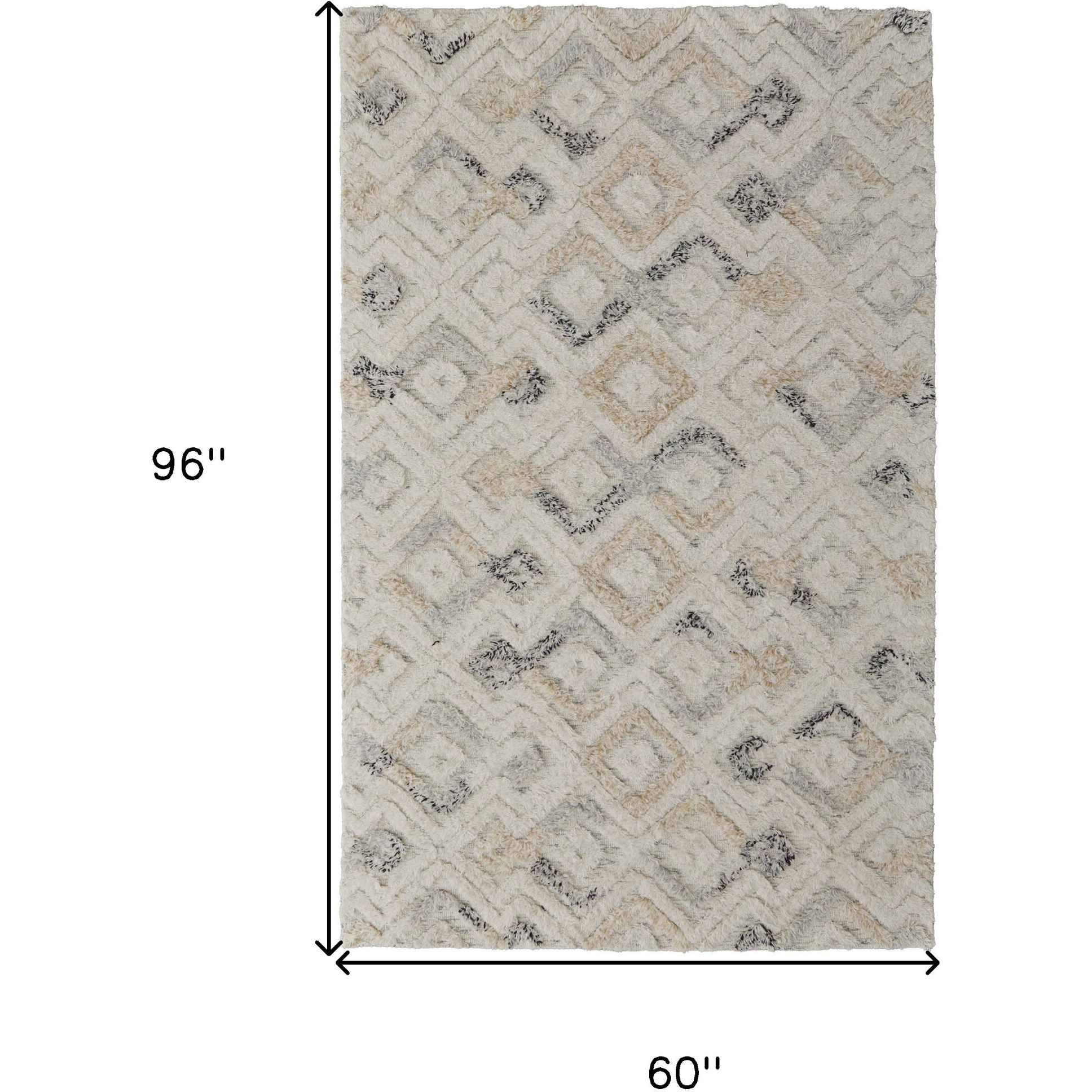 5' X 8' Gray and Ivory Geometric Hand Tufted Area Rug