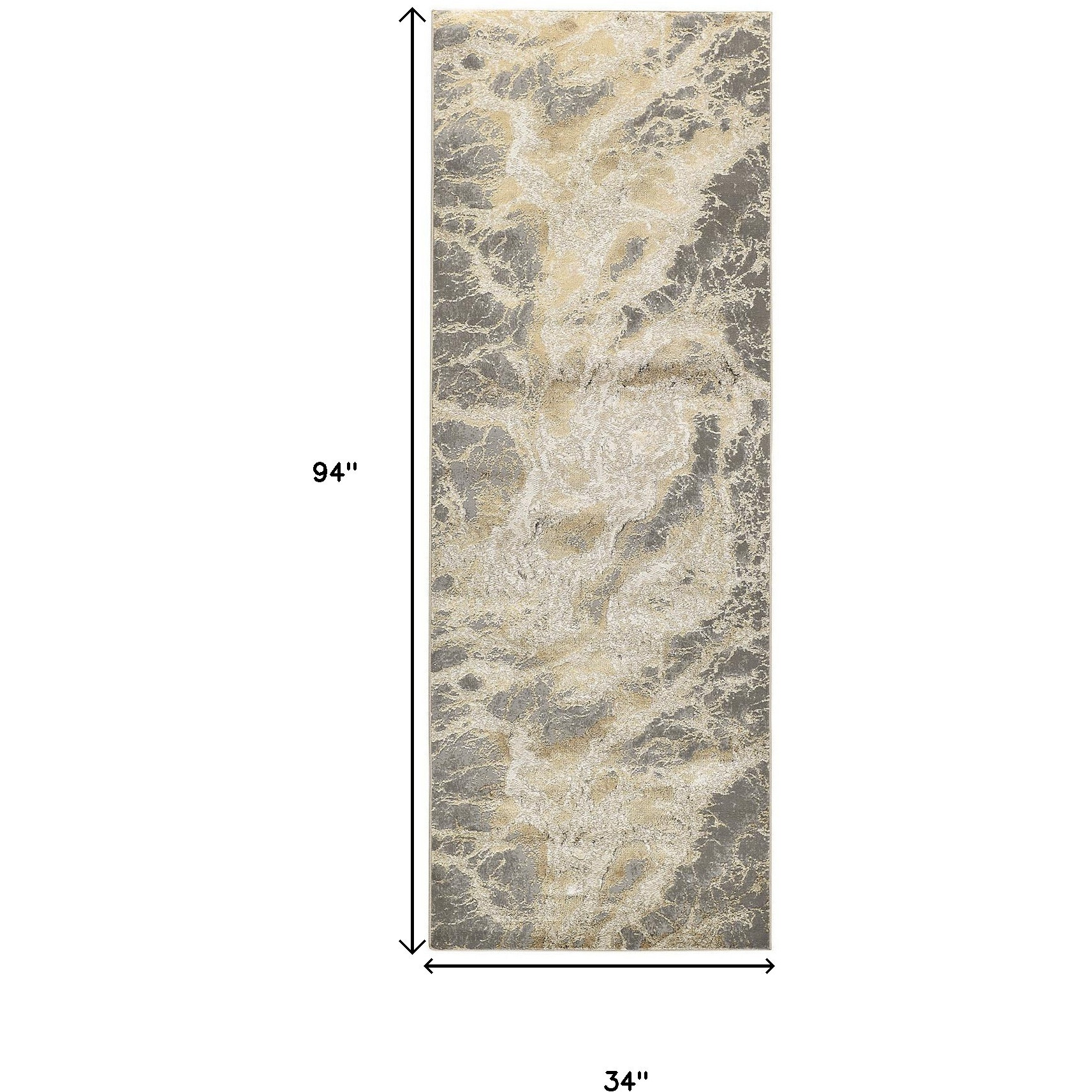 8' Gold and Ivory Marble Power Loom Runner Rug