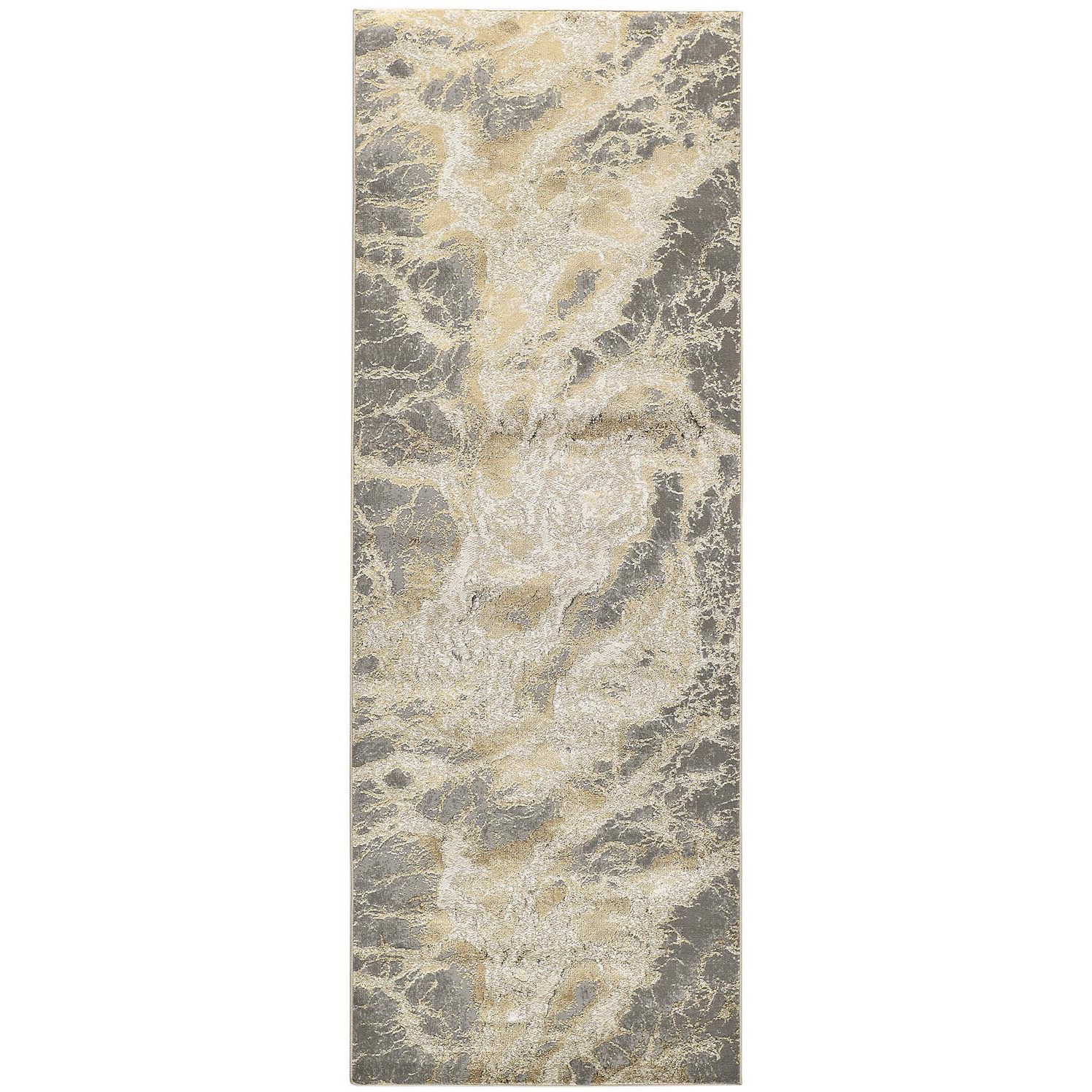 8' Gold and Ivory Marble Power Loom Runner Rug
