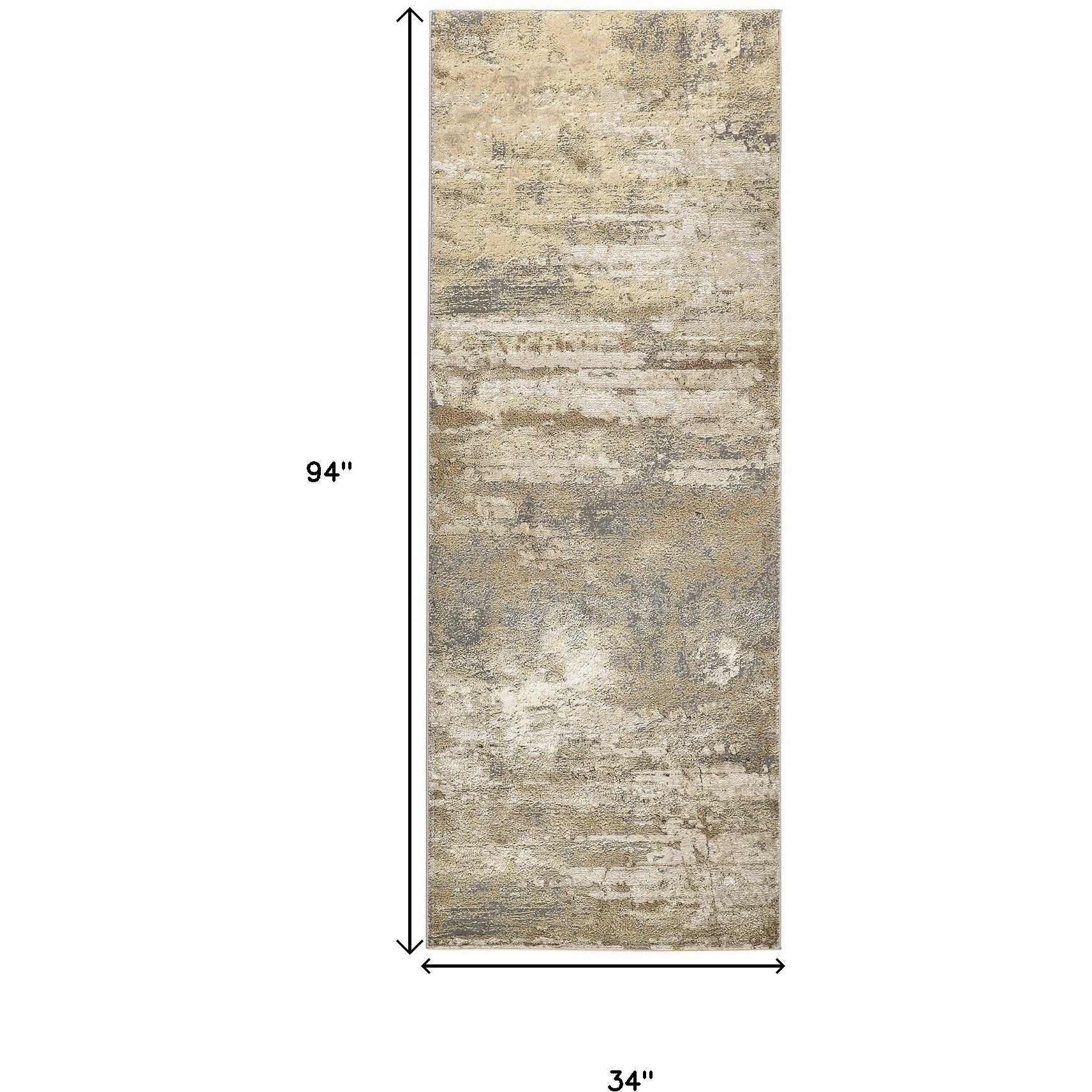 8' Gold and Ivory Abstract Power Loom Runner Rug