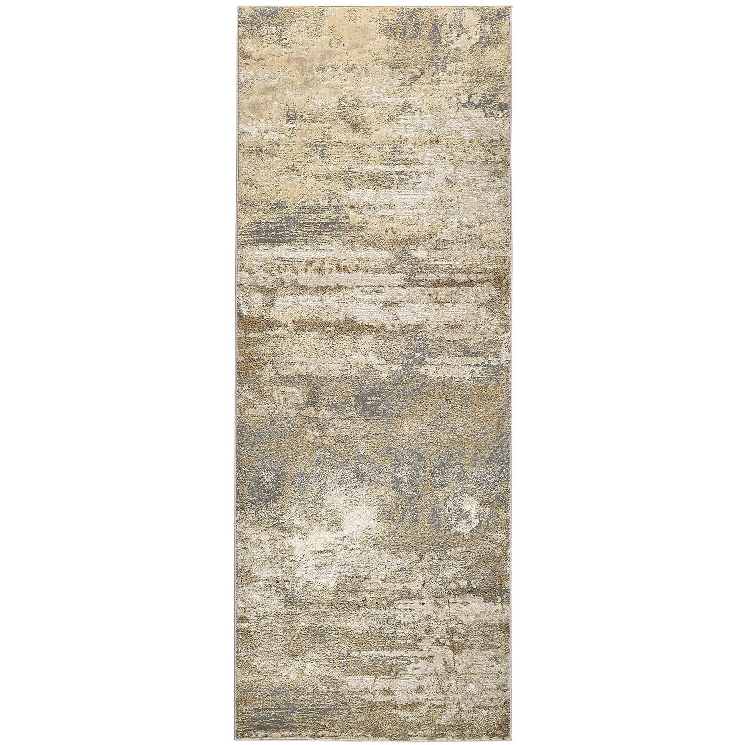 8' Gold and Ivory Abstract Power Loom Runner Rug