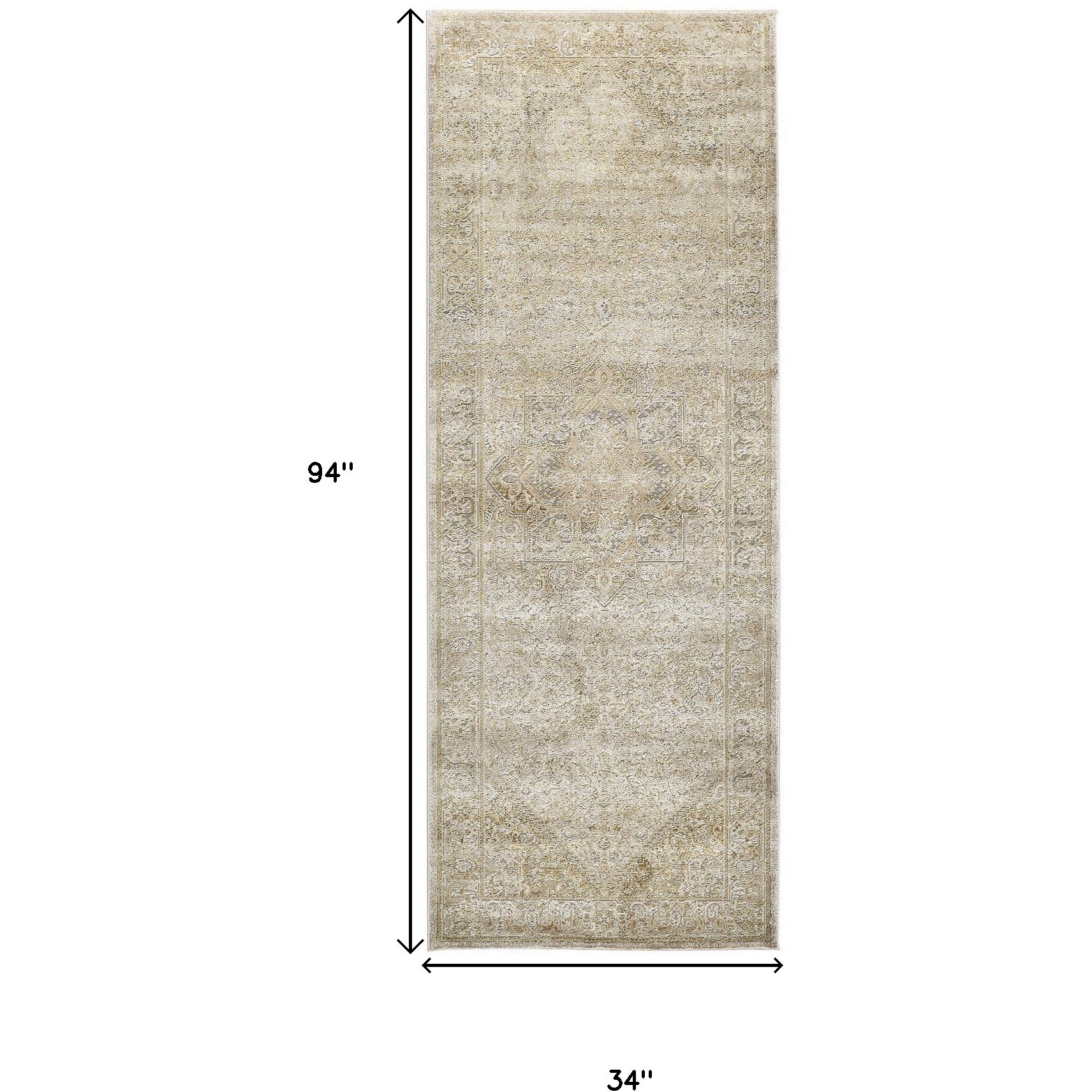 8' Gold and Ivory Medallion Power Loom Runner Rug