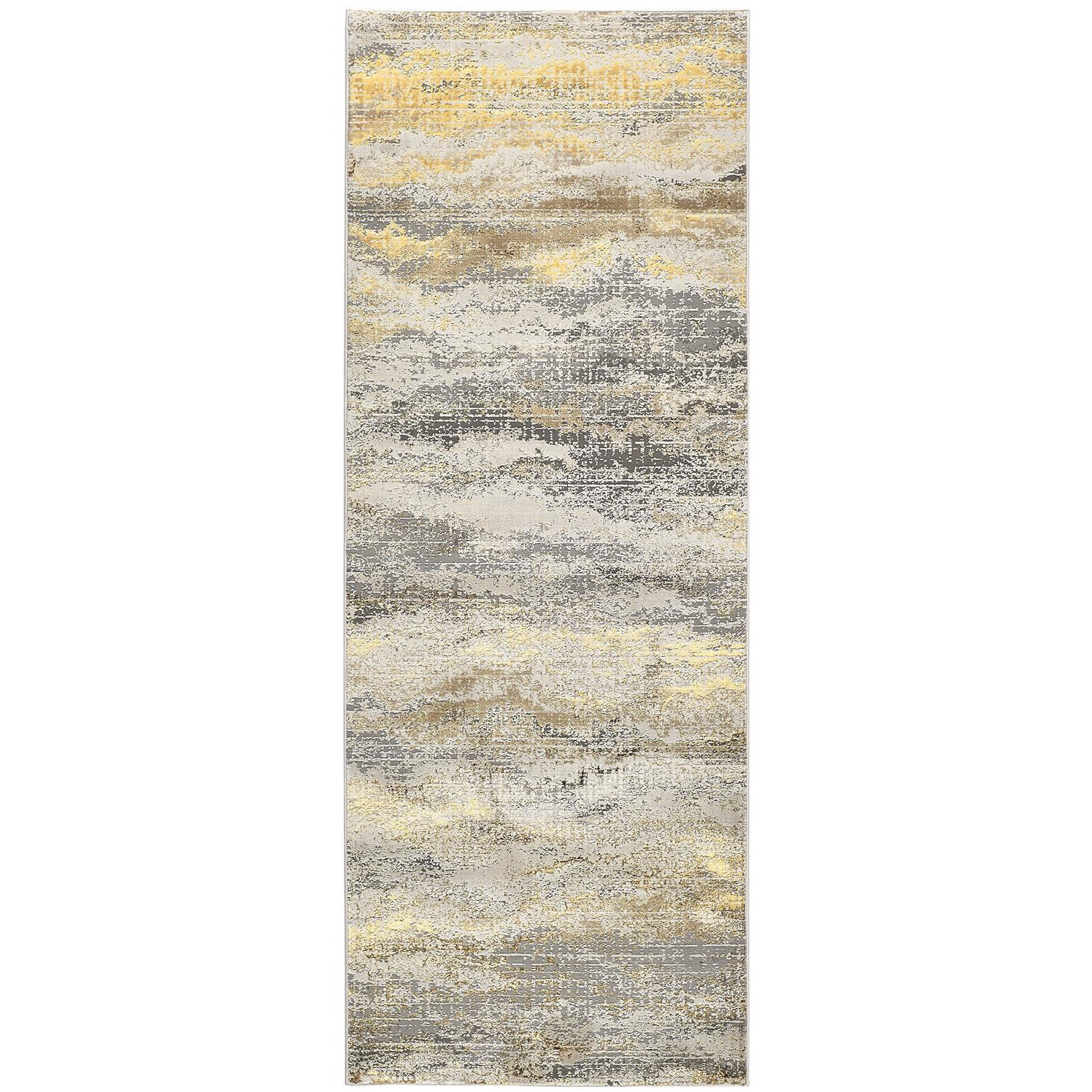 8' Gray and Ivory Abstract Power Loom Runner Rug