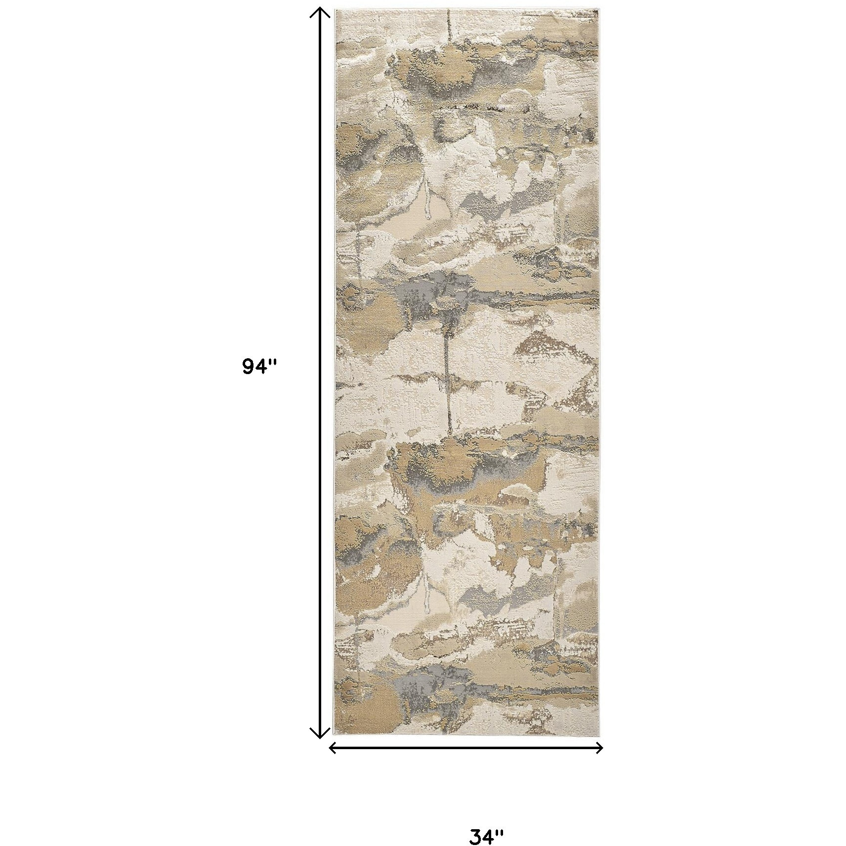8' Gold and Ivory Abstract Power Loom Runner Rug