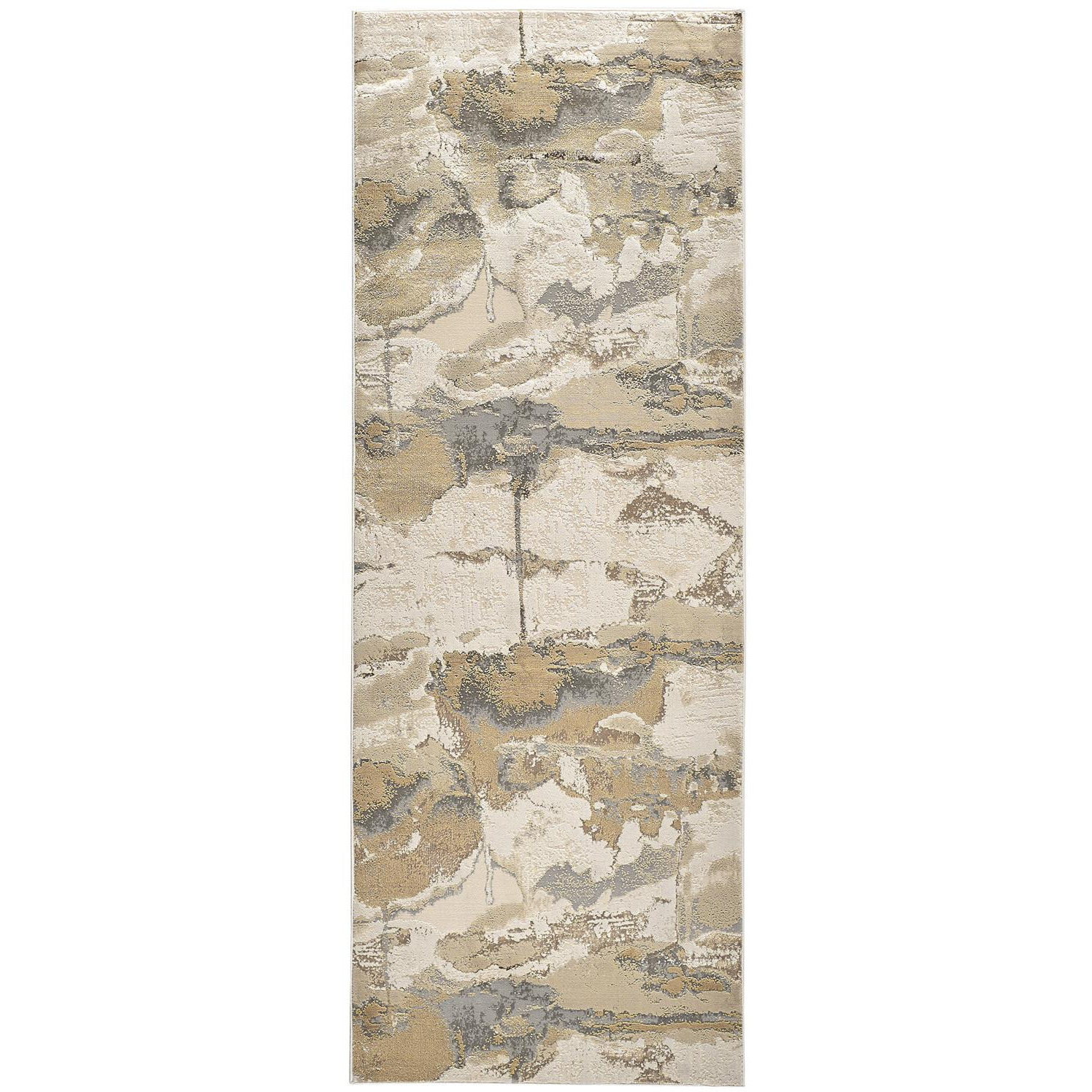 8' Gold and Ivory Abstract Power Loom Runner Rug