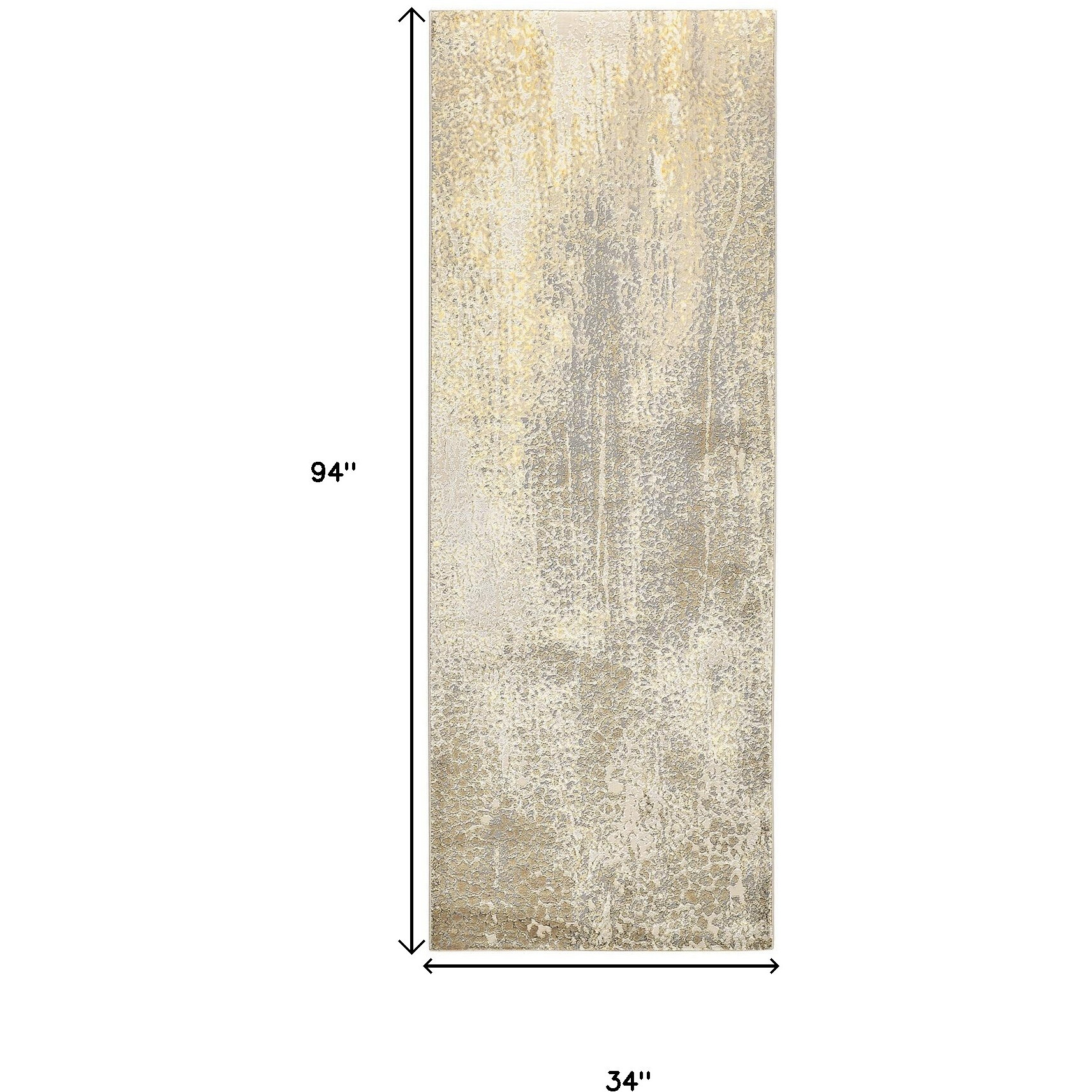 8' Gold and Ivory Abstract Power Loom Runner Rug