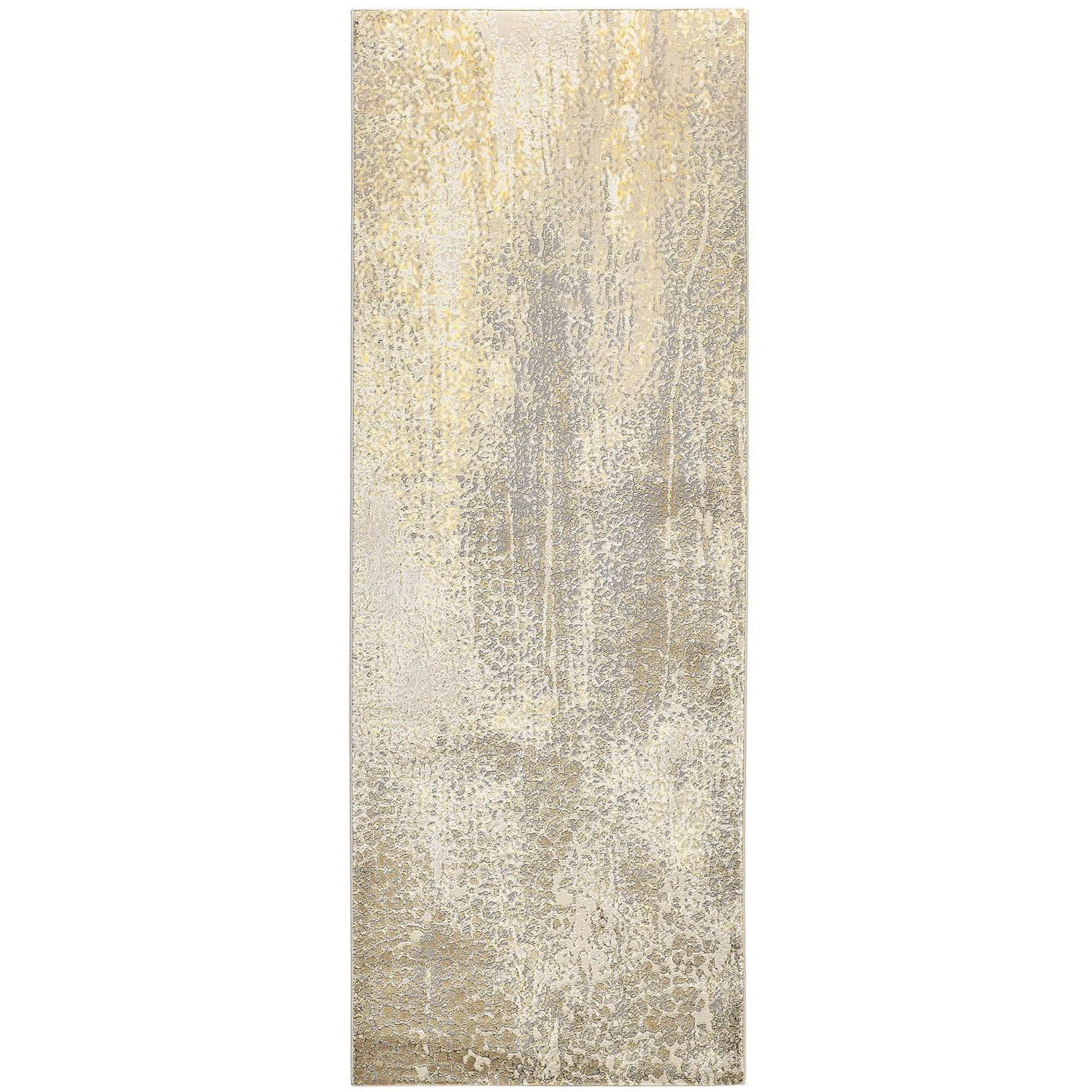 8' Gold and Ivory Abstract Power Loom Runner Rug