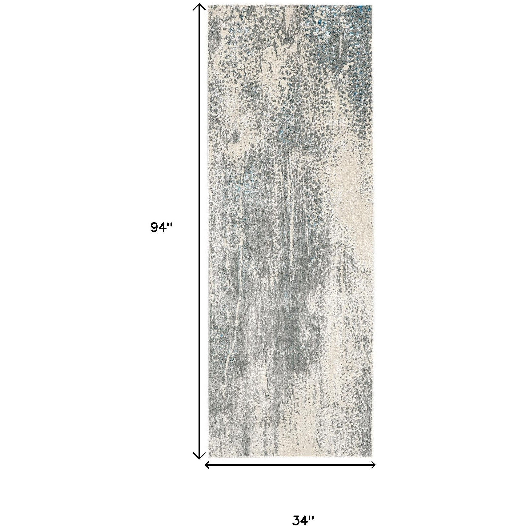8' Gray and Ivory Abstract Power Loom Runner Rug
