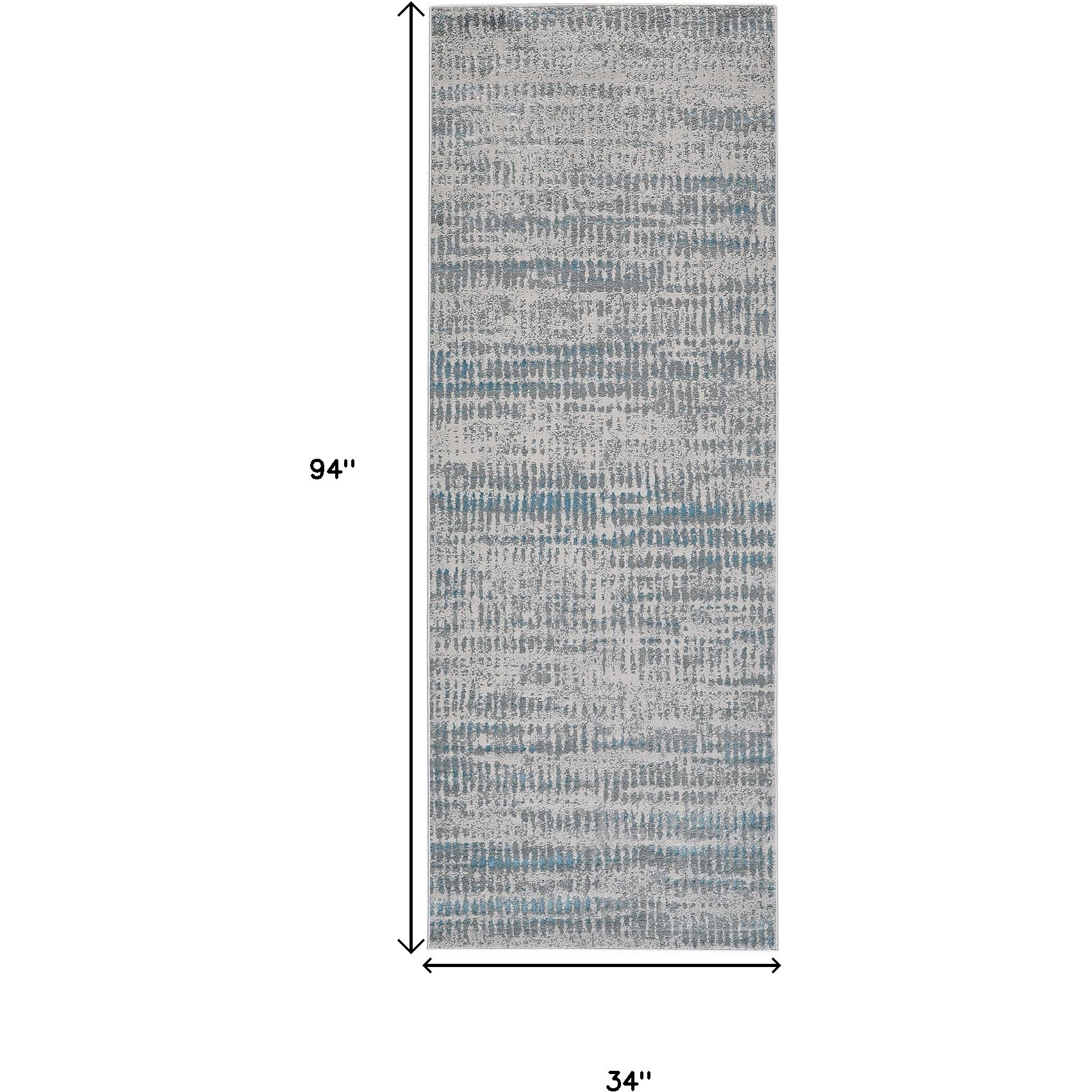8' Gray and Ivory Abstract Power Loom Runner Rug