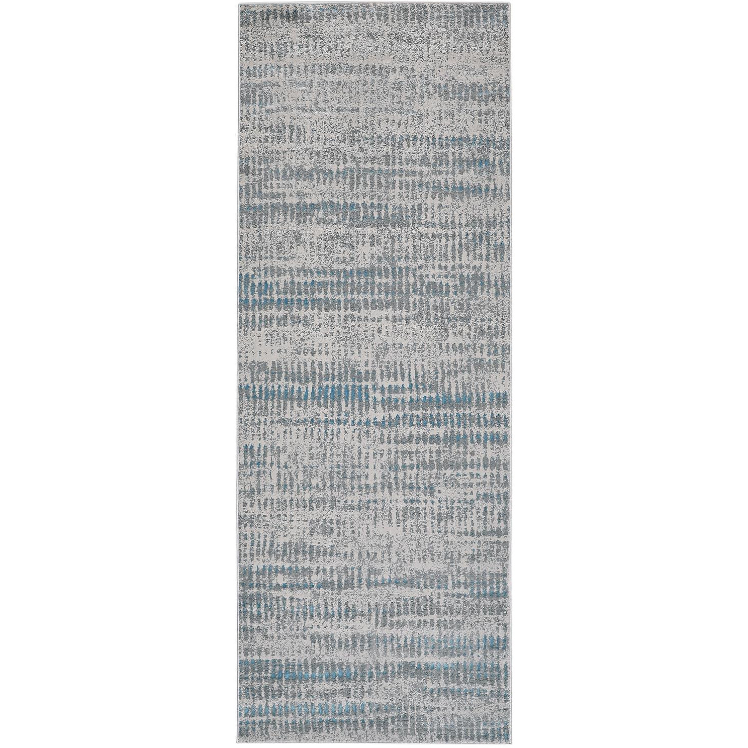 8' Gray and Ivory Abstract Power Loom Runner Rug