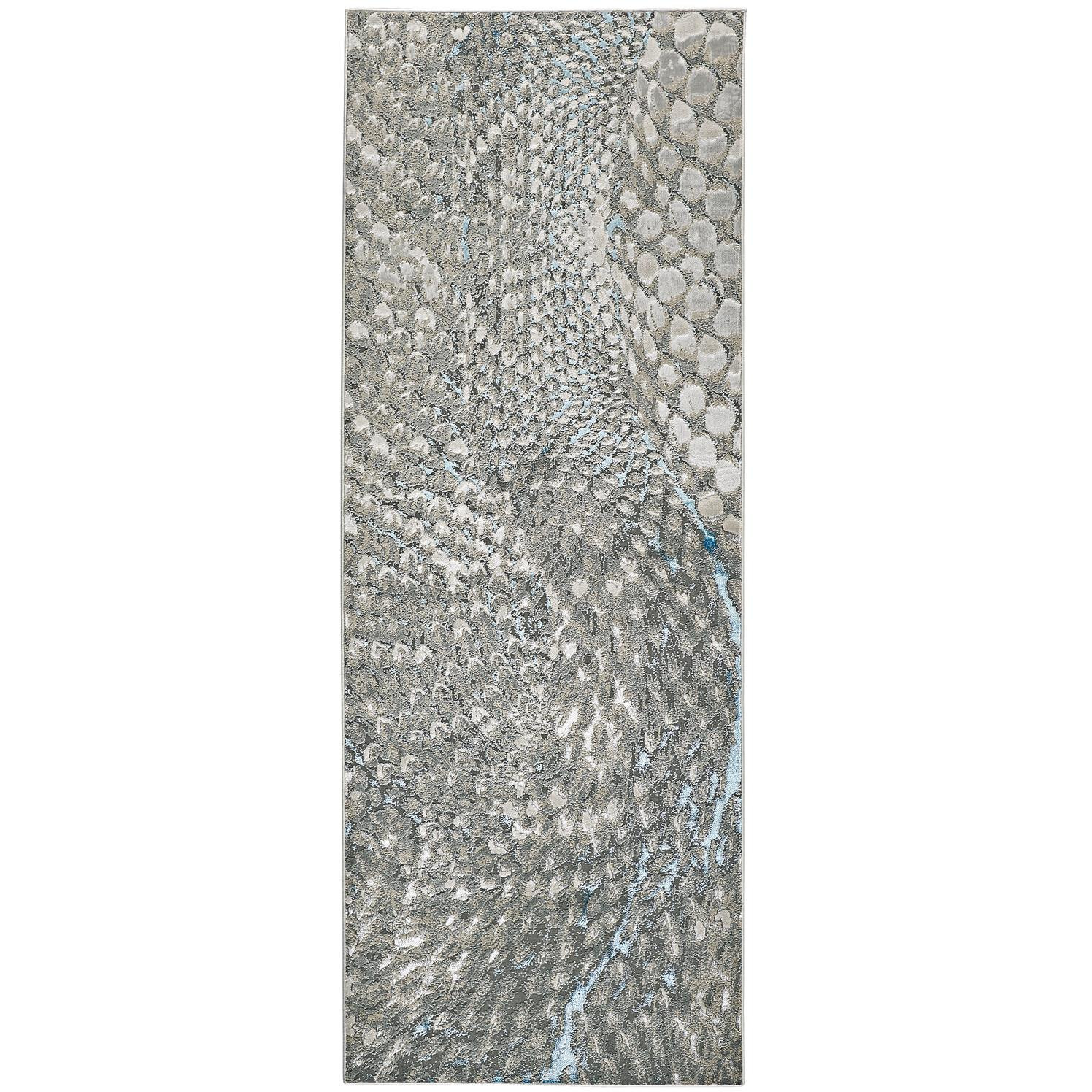 8' Blue and Gray Abstract Power Loom Runner Rug