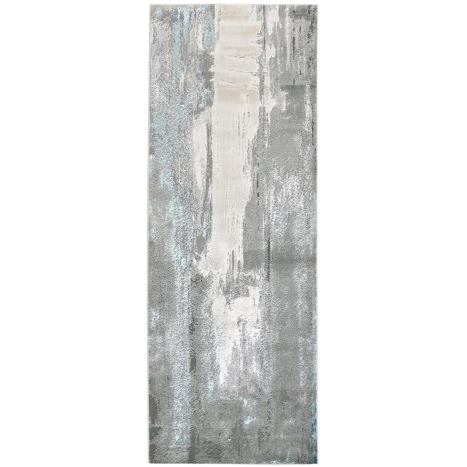 8' Blue and Gray Abstract Power Loom Runner Rug