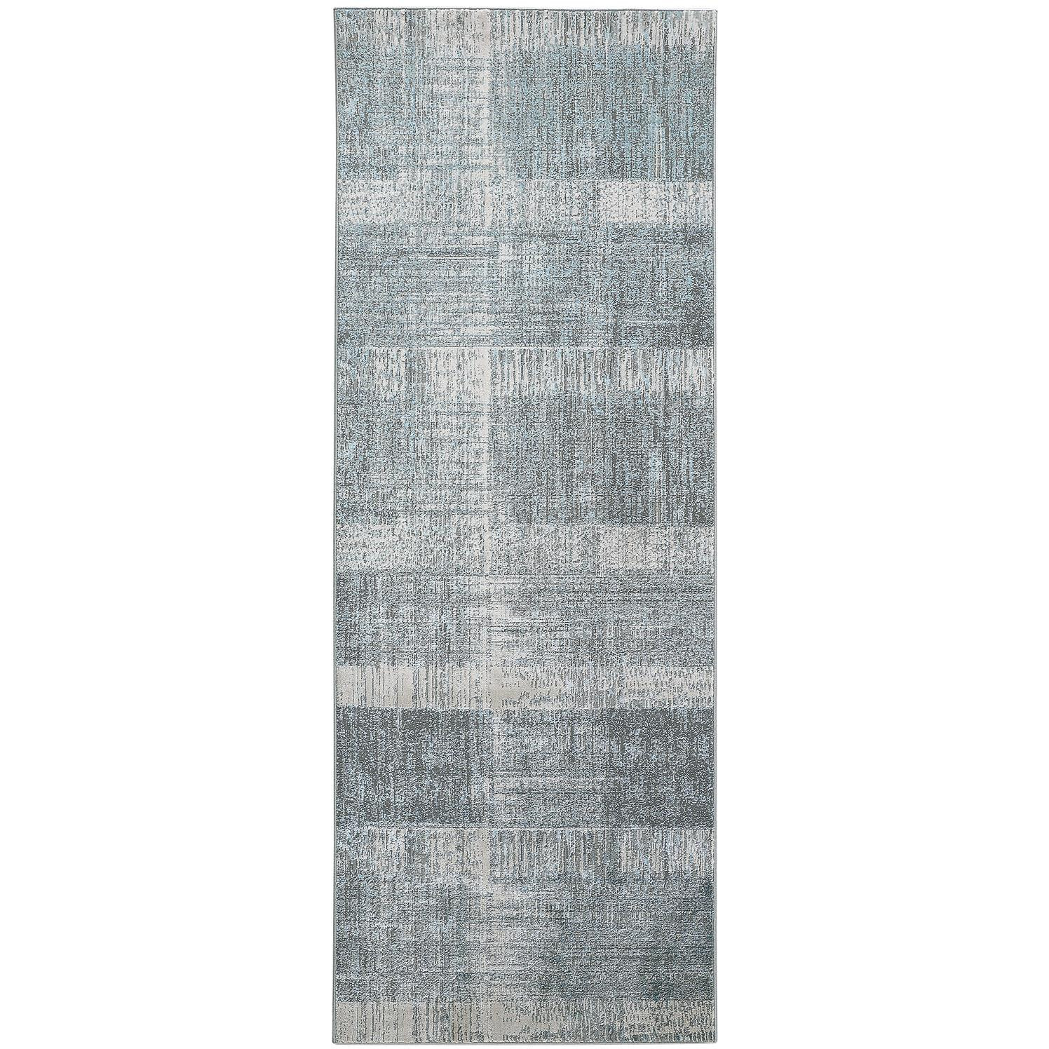 8' Blue and Gray Abstract Power Loom Runner Rug