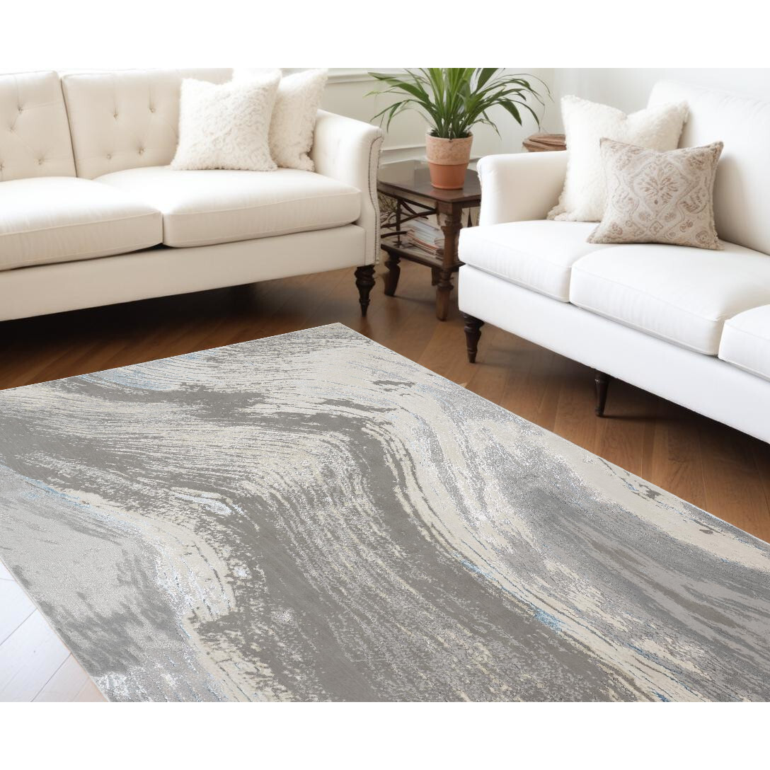 10' X 13' Blue and Gray Abstract Power Loom Area Rug