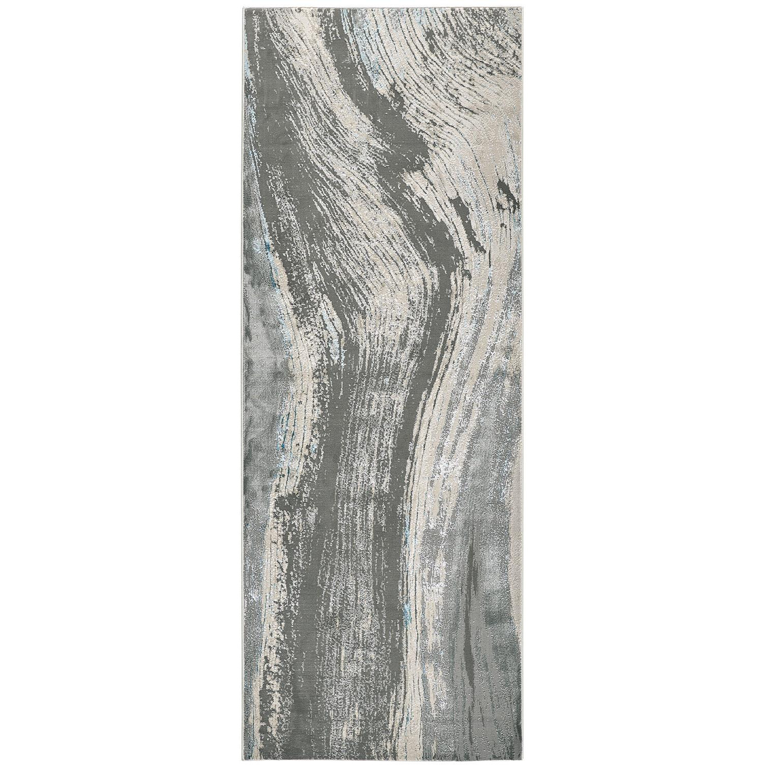 8' Blue and Gray Abstract Power Loom Runner Rug