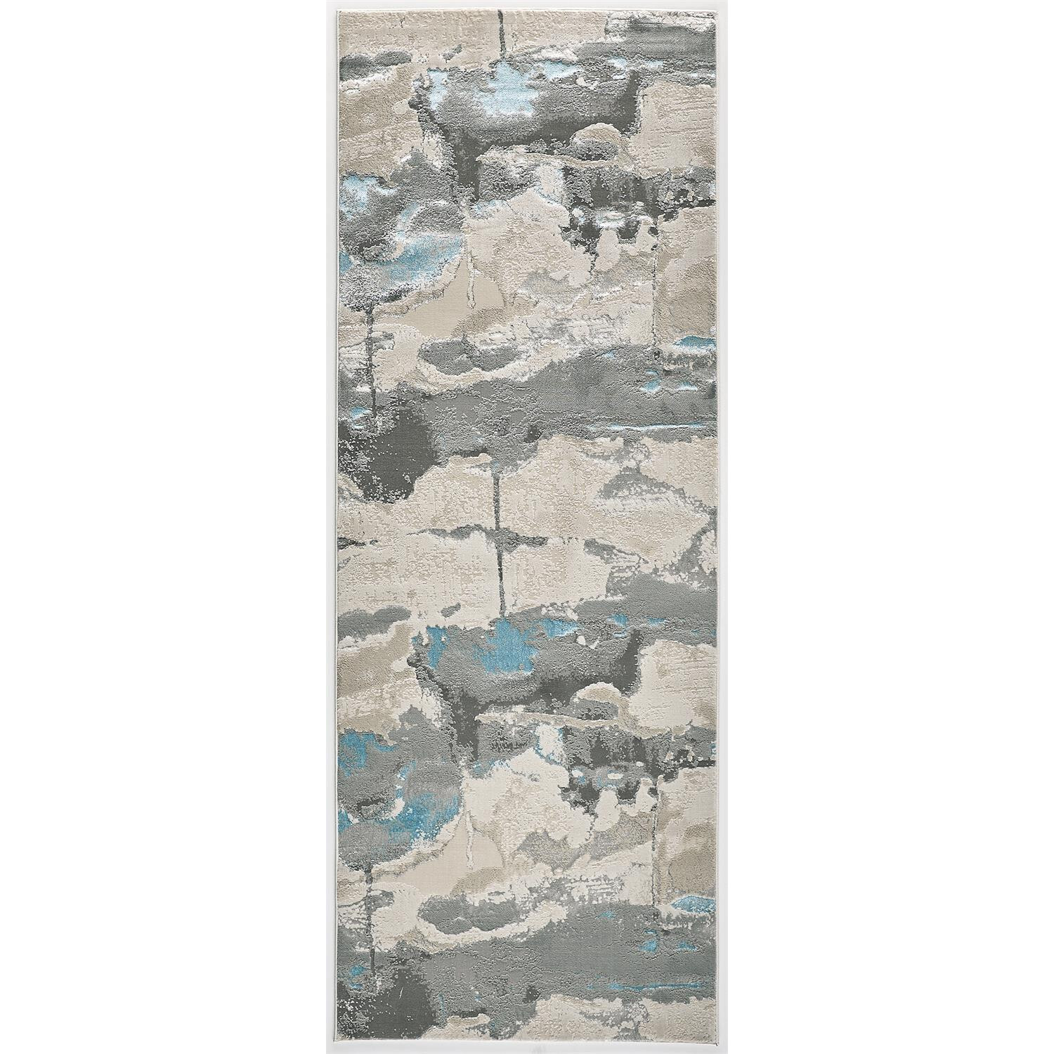 8' Blue and Gray Abstract Power Loom Runner Rug