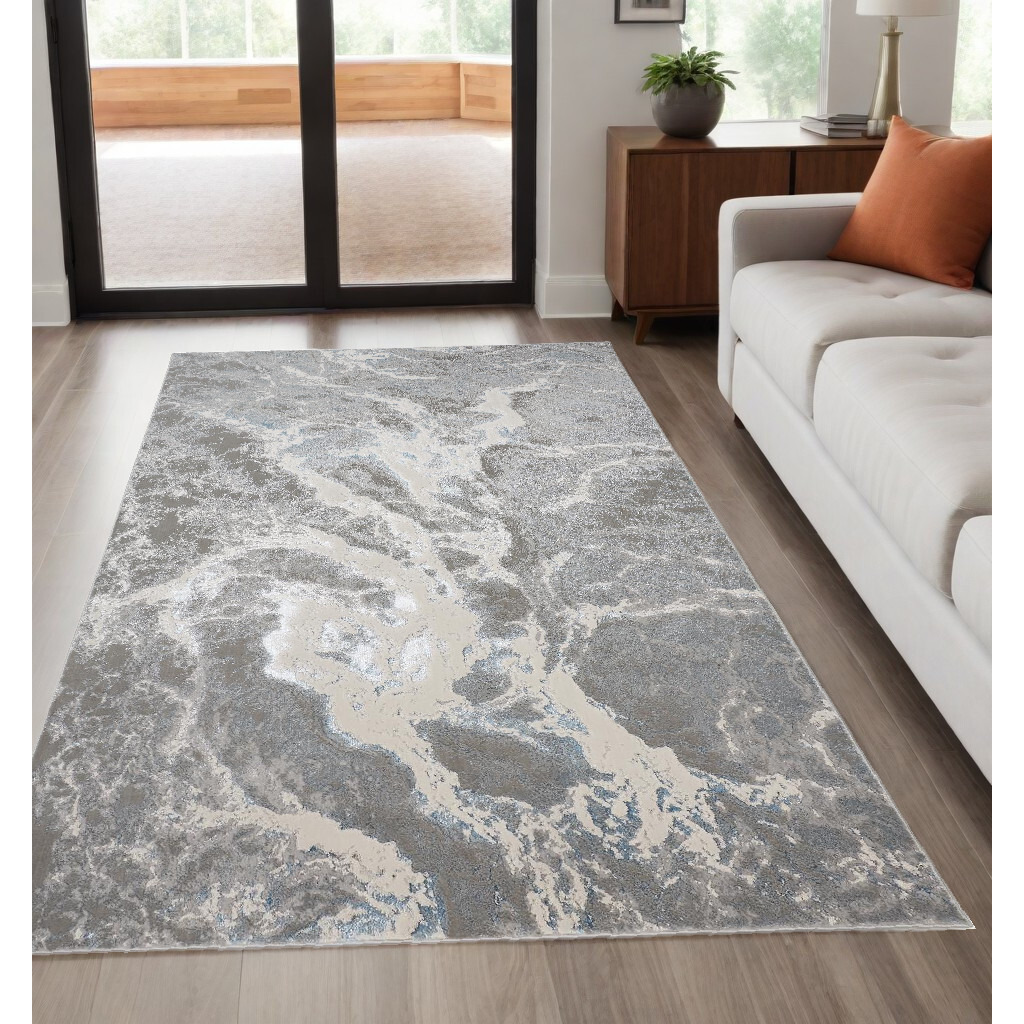 5' X 8' Gray and Ivory Abstract Power Loom Area Rug