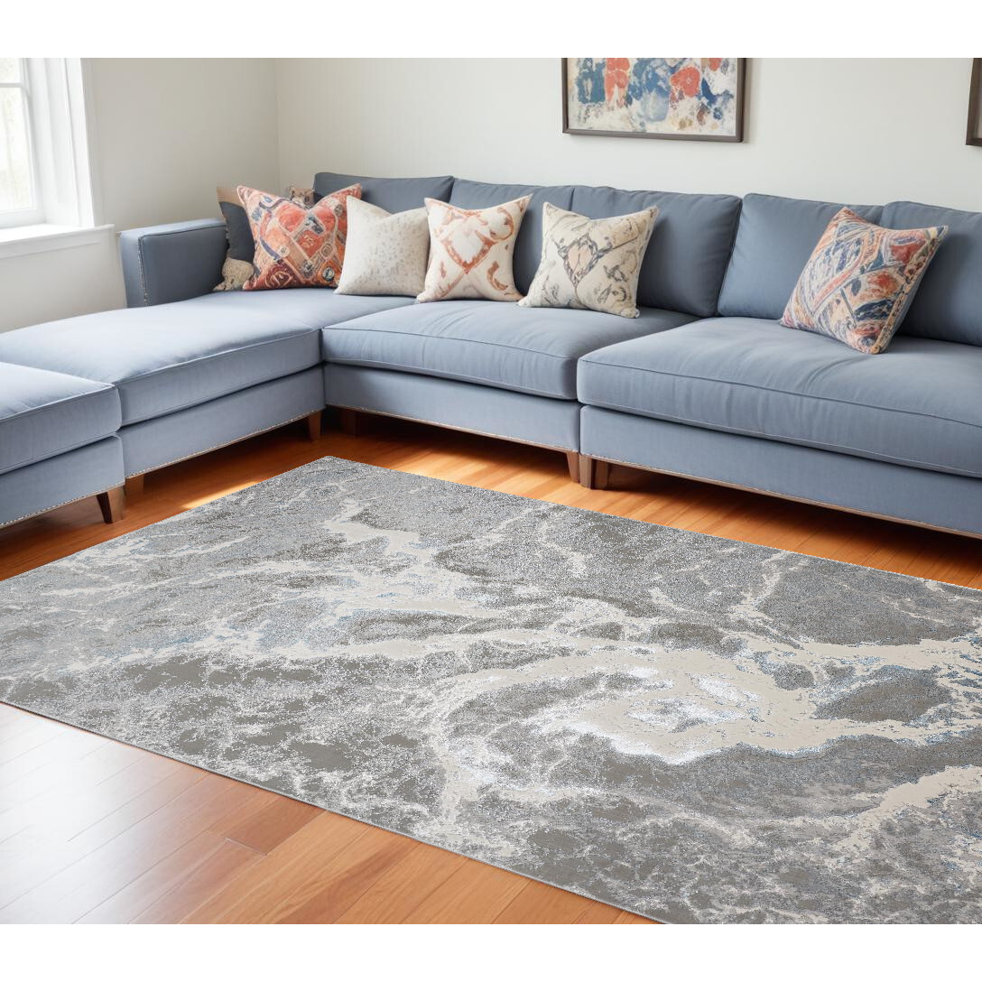 8' X 10' Gray and Ivory Abstract Area Rug