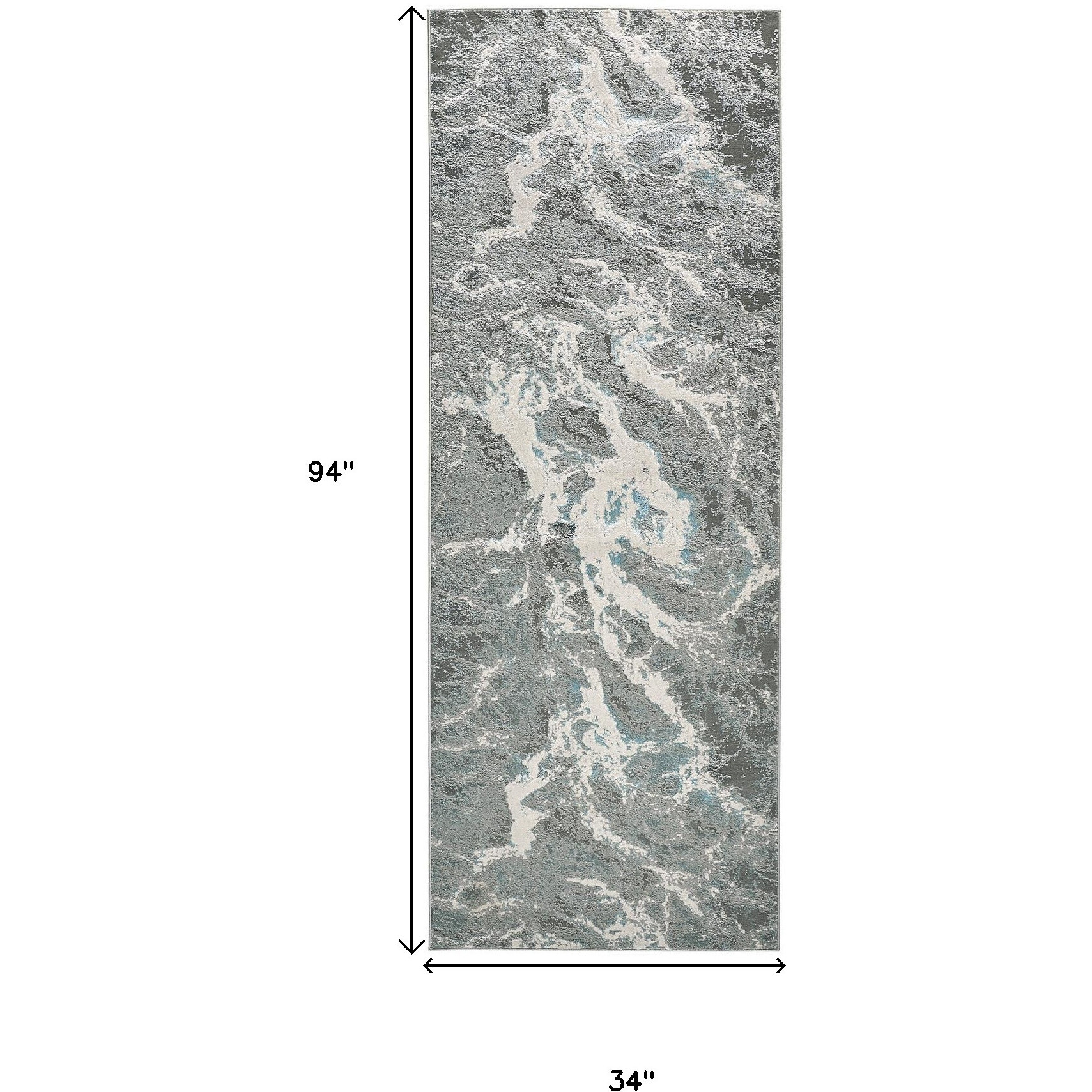 8' Gray and Ivory Abstract Power Loom Runner Rug