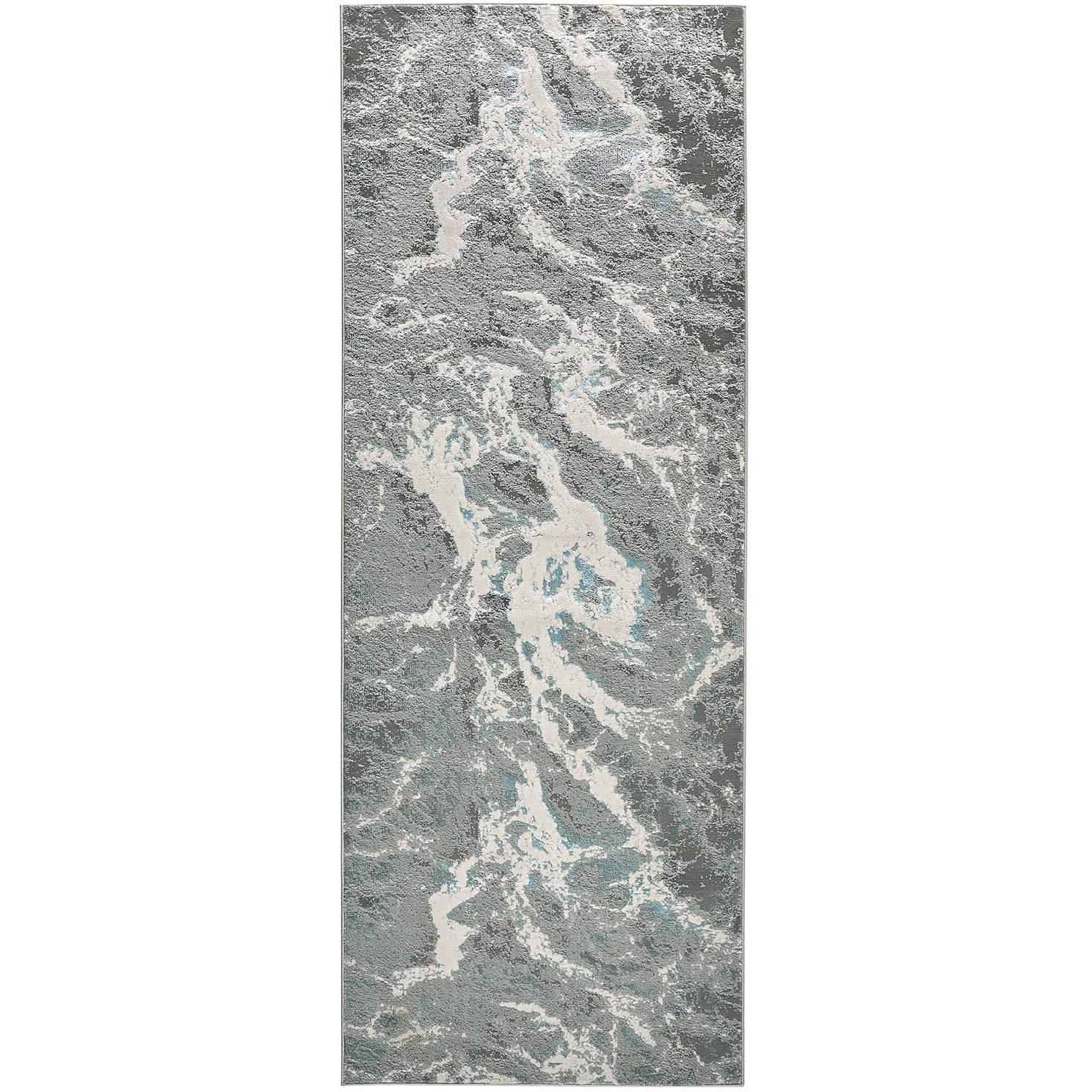 8' Gray and Ivory Abstract Power Loom Runner Rug