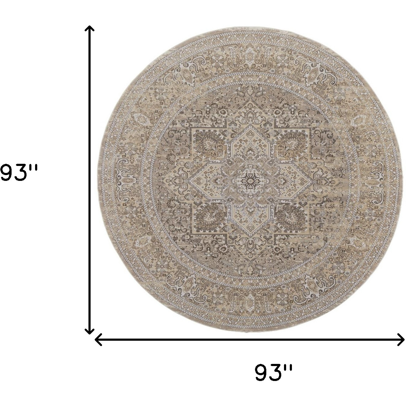 8' Brown and Ivory Round Medallion Power Loom Distressed Area Rug