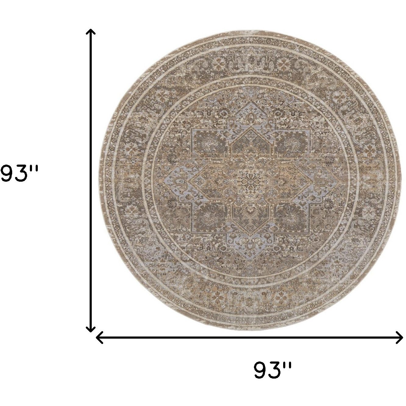 8' Brown and Ivory Round Medallion Power Loom Distressed Area Rug