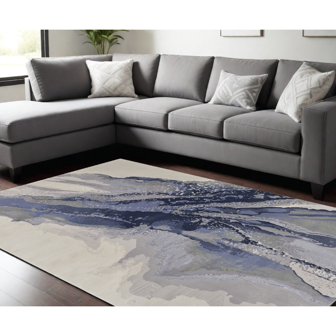 8' X 10' Gray and Ivory Abstract Power Loom Area Rug
