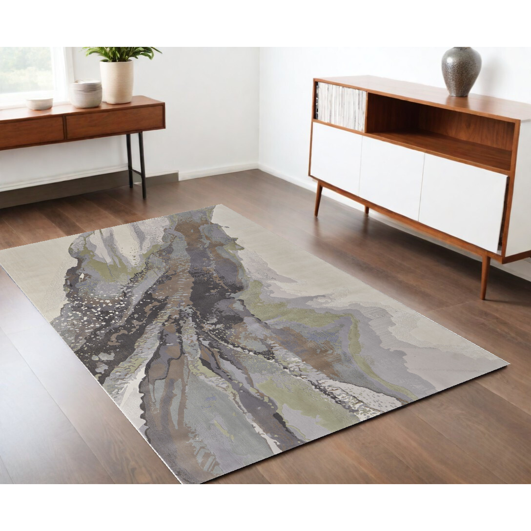 4' X 6' Green and Brown Abstract Power Loom Area Rug