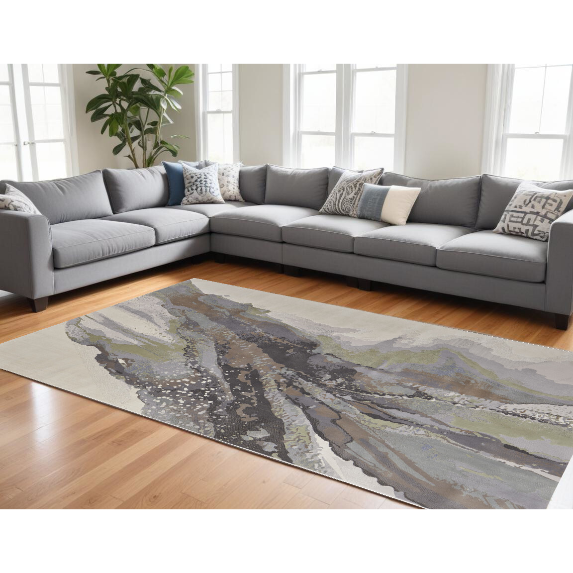 12' X 15' Green and Brown Abstract Power Loom Area Rug