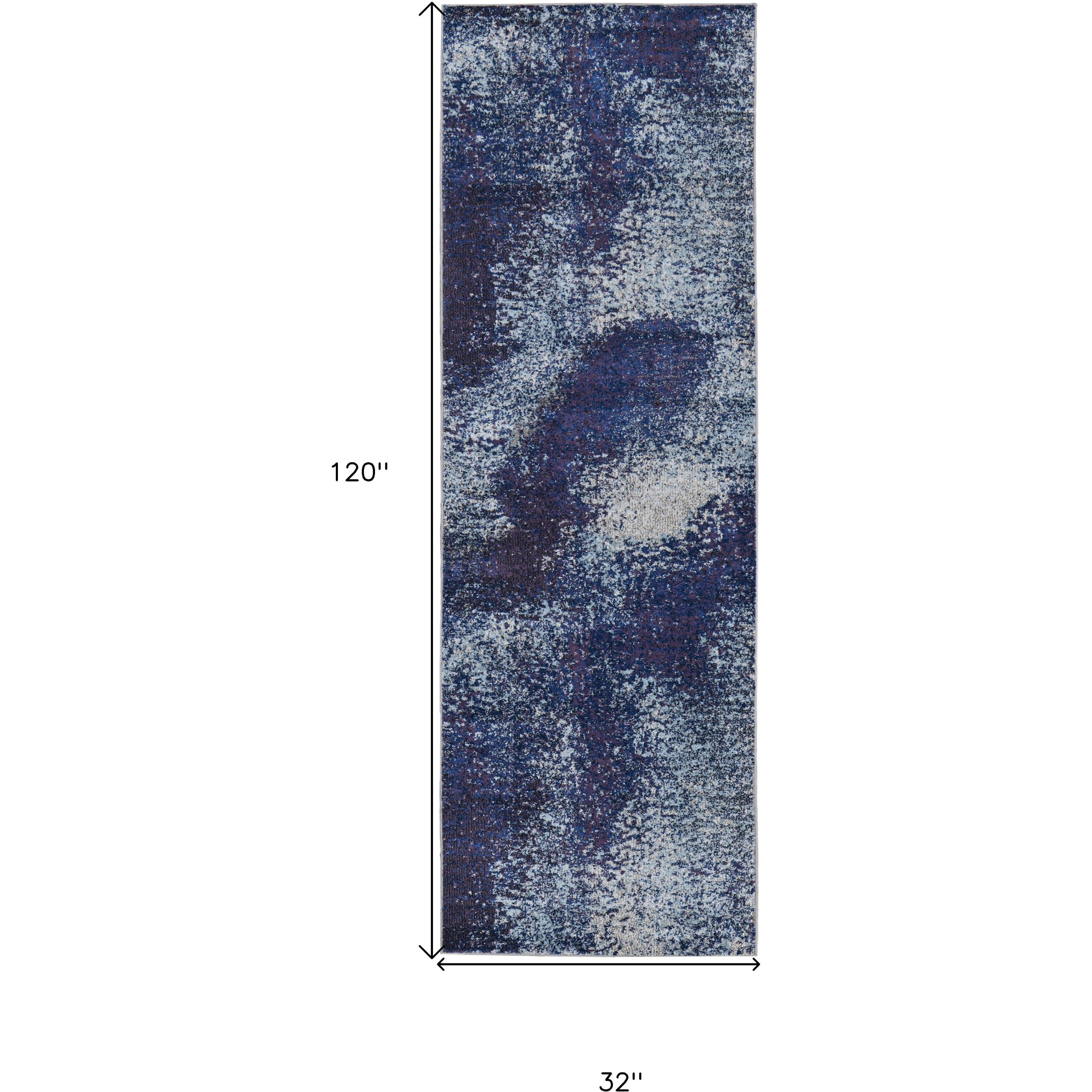 10' Blue and Purple Abstract Power Loom Runner Rug