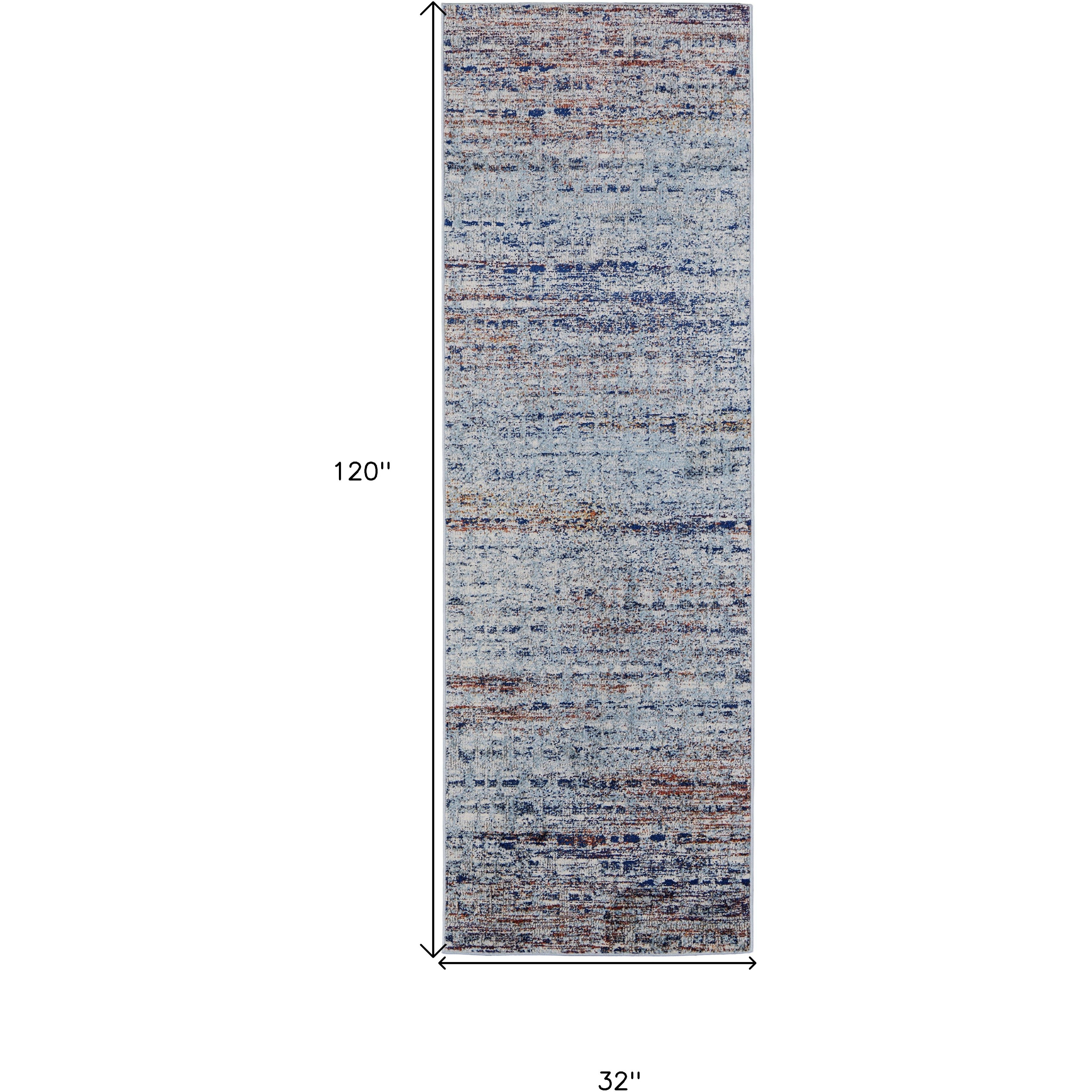 10' Ivory Blue and Orange Abstract Power Loom Runner Rug