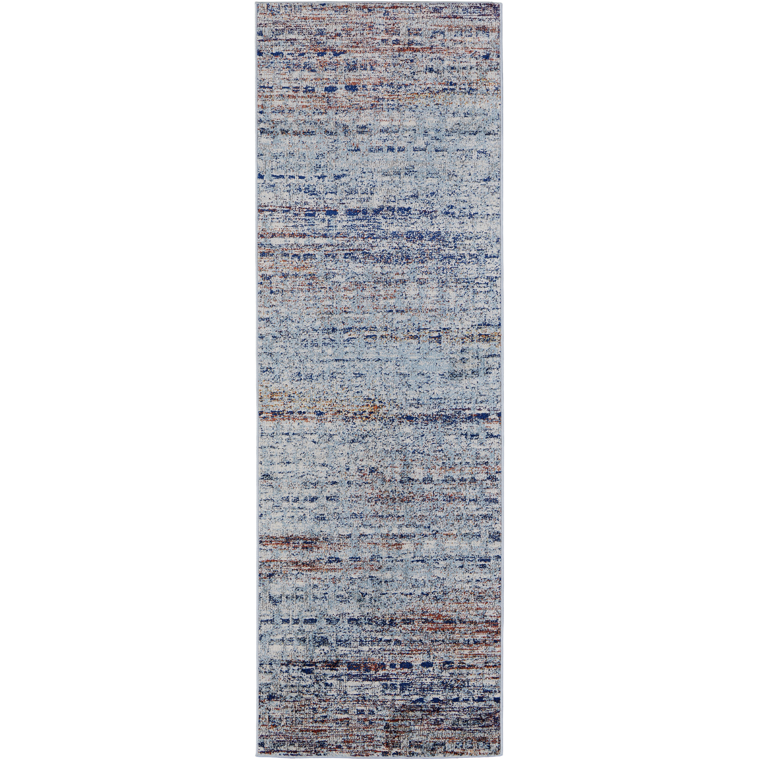 10' Ivory Blue and Orange Abstract Power Loom Runner Rug