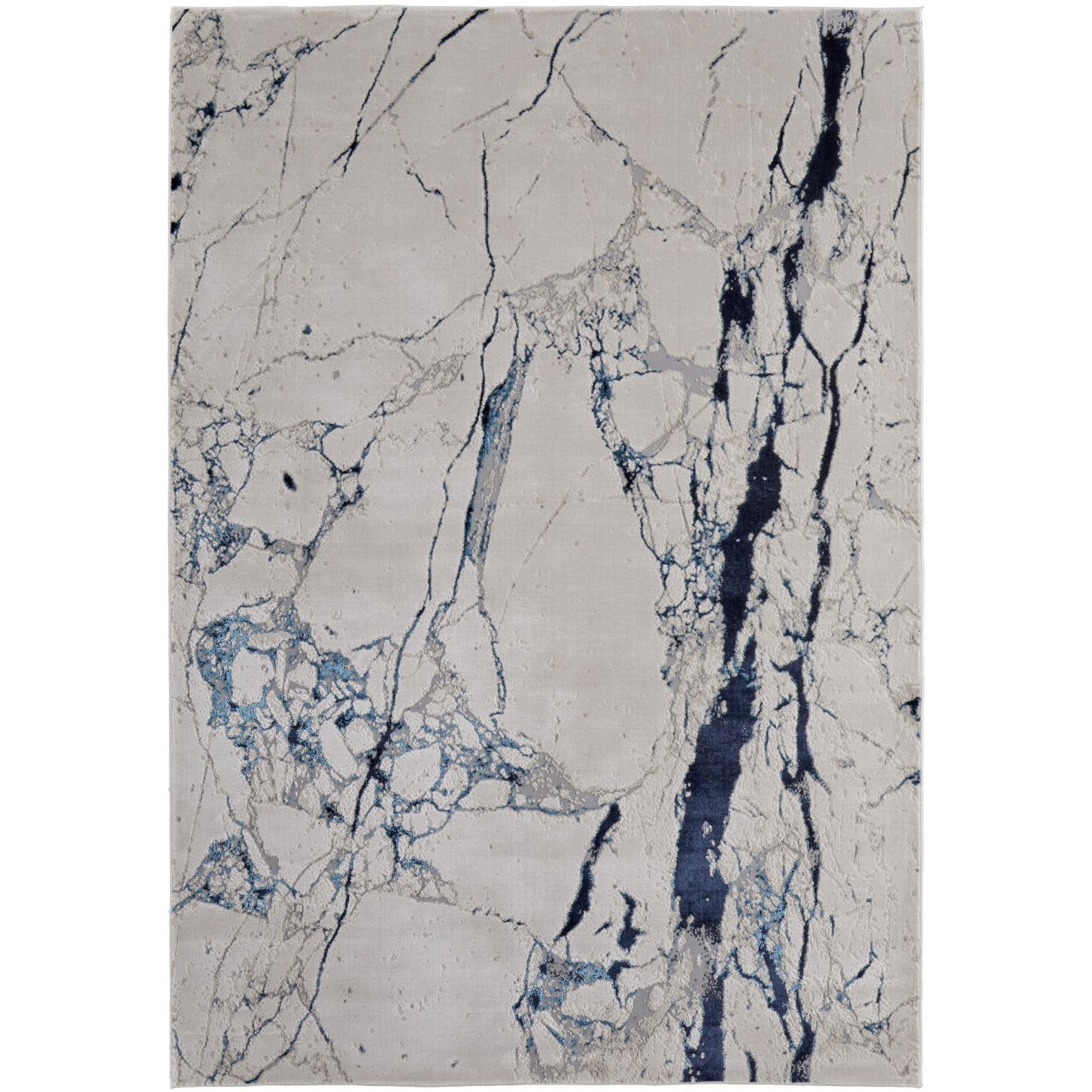 7' X 10' Ivory and Blue Marble Power Loom Distressed Area Rug