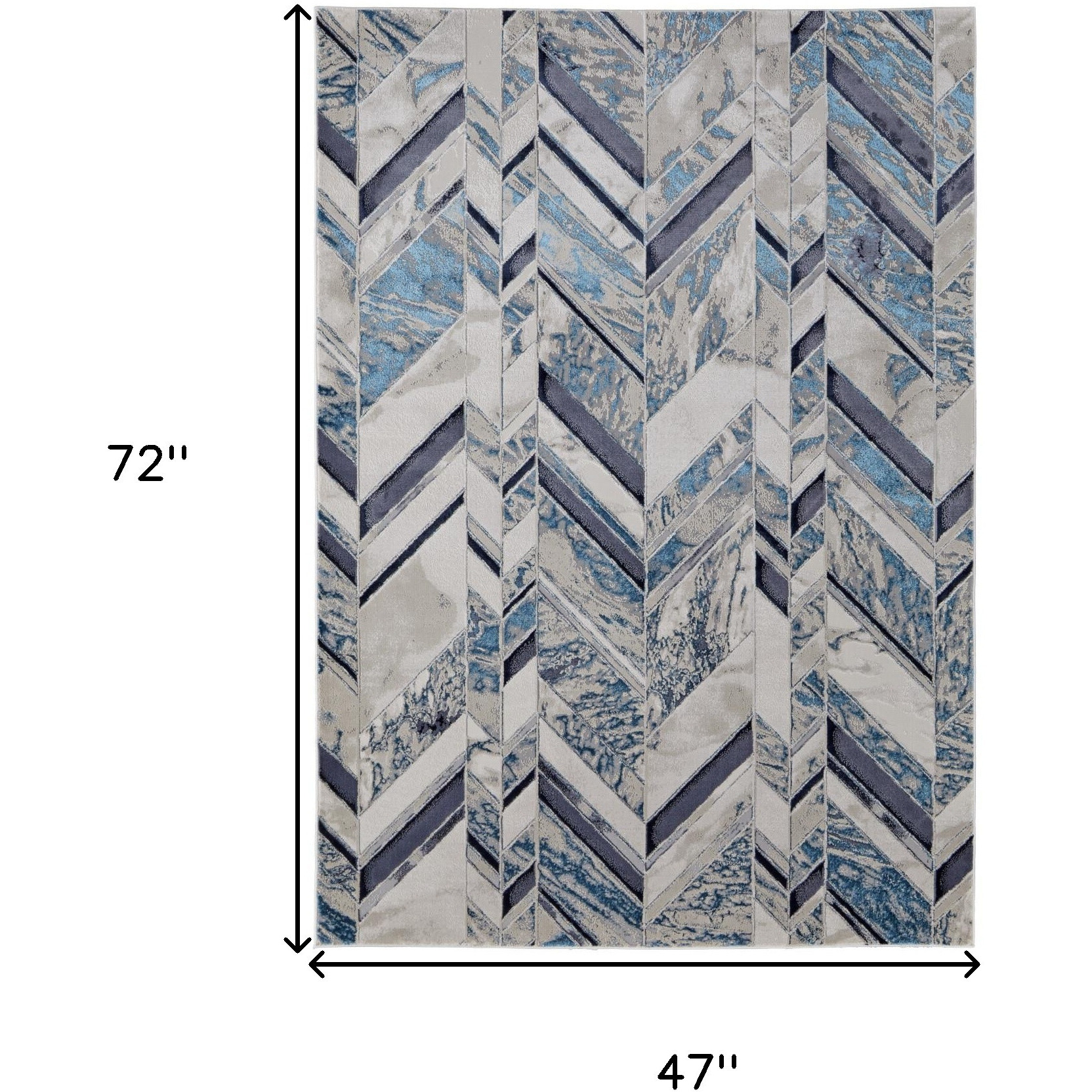 4' X 6' Ivory and Blue Chevron Power Loom Distressed Area Rug