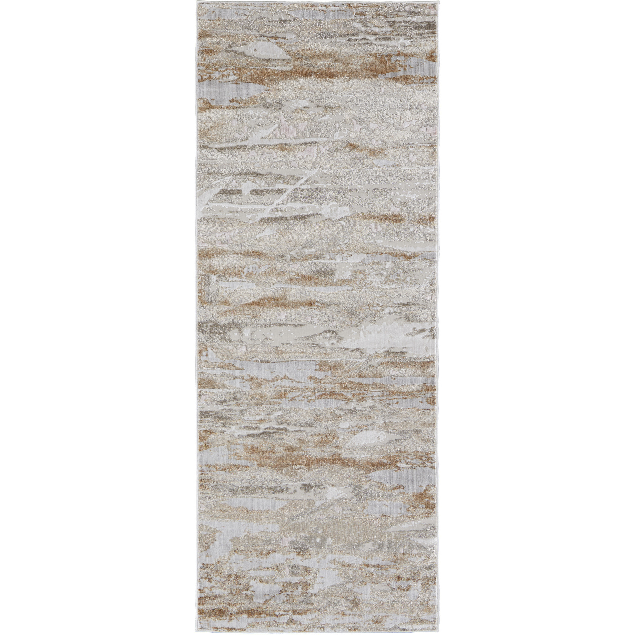 10' Beige and Ivory Abstract Power Loom Distressed Runner Rug