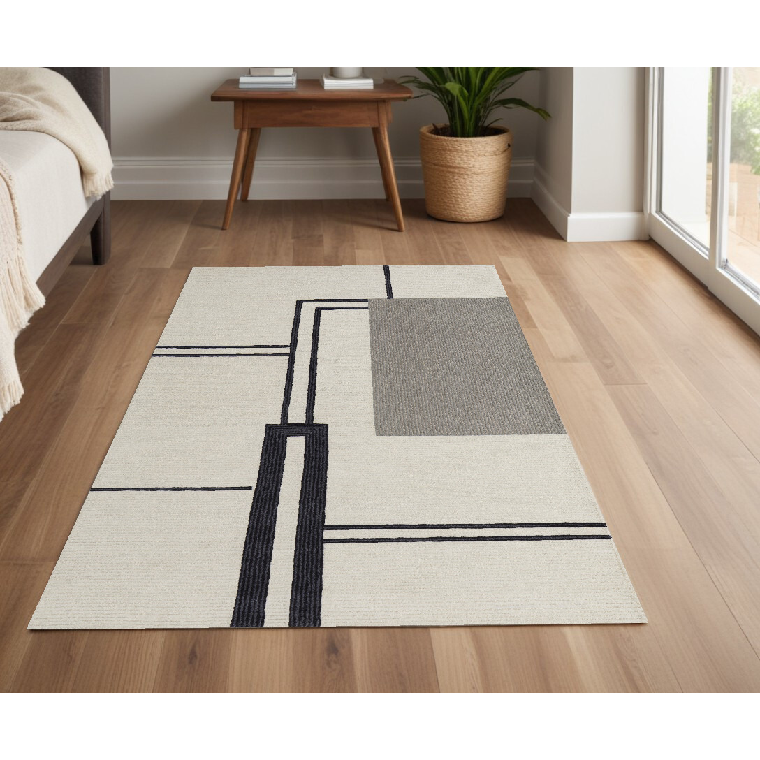 4' X 6' Gray and Ivory Wool Abstract Geometric Hand Tufted Area Rug