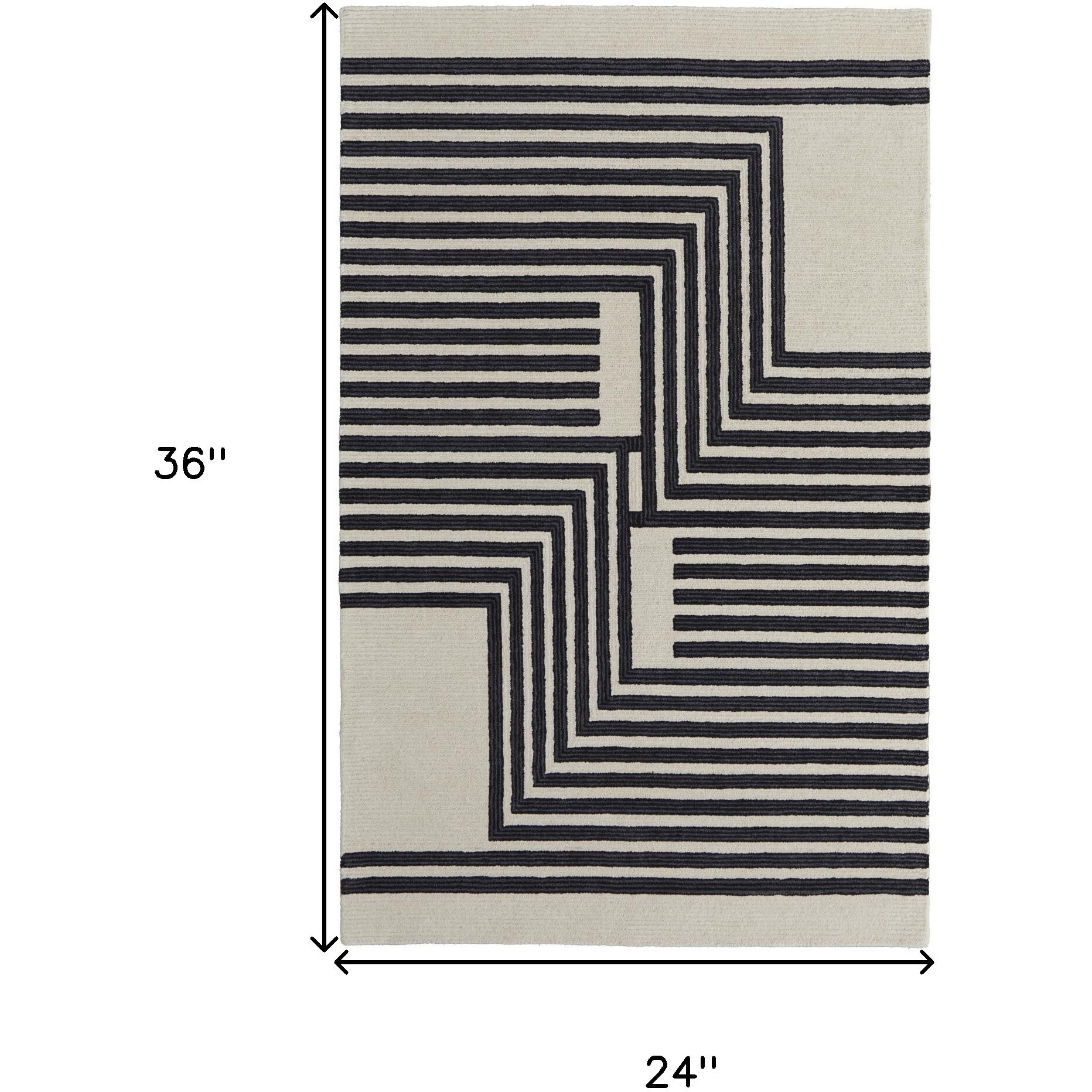 2' X 3' Black and Ivory Abstract Geometric Hand Tufted Area Rug