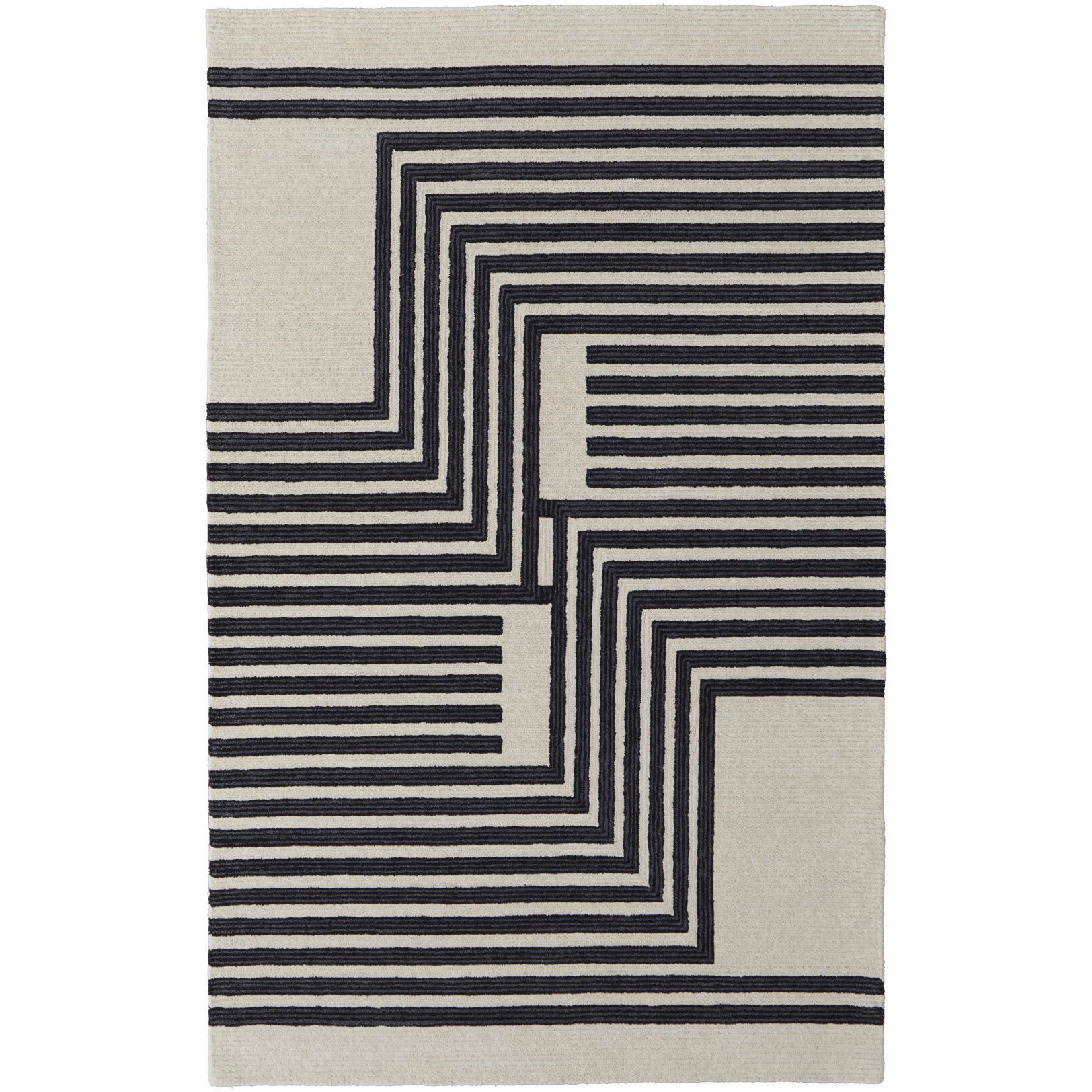 2' X 3' Black and Ivory Abstract Geometric Hand Tufted Area Rug