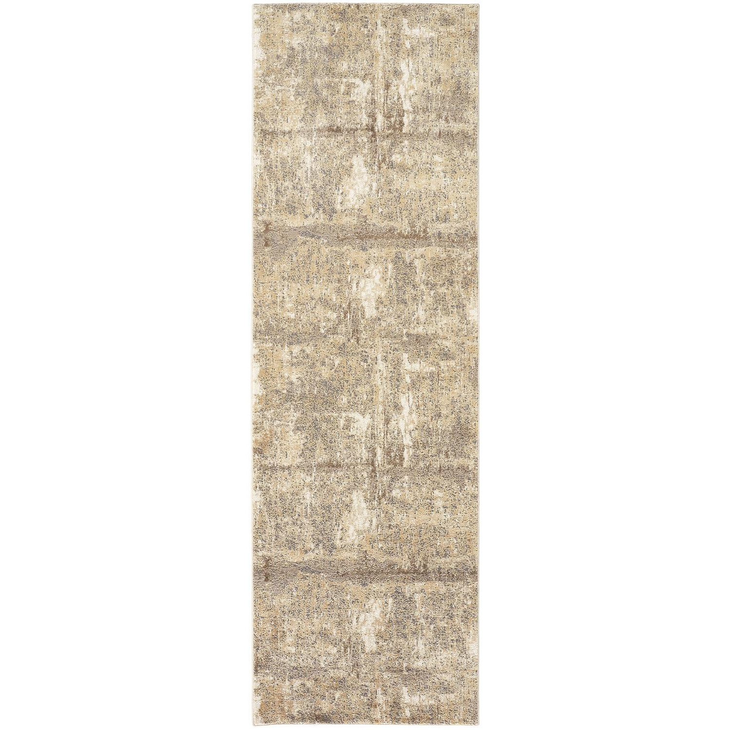 8' Brown and Ivory Abstract Distressed Runner Rug