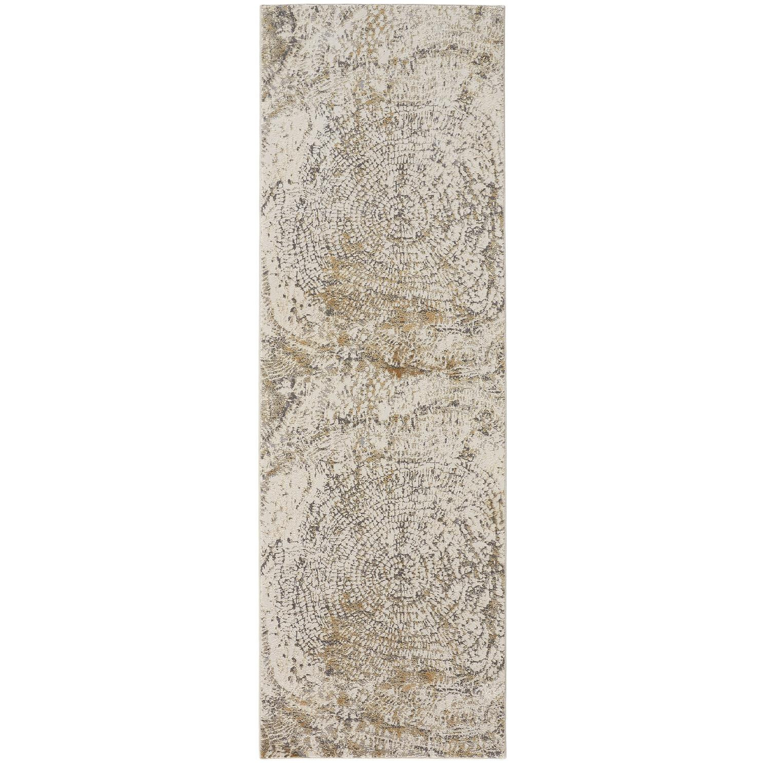 8' Brown and Ivory Abstract Distressed Runner Rug