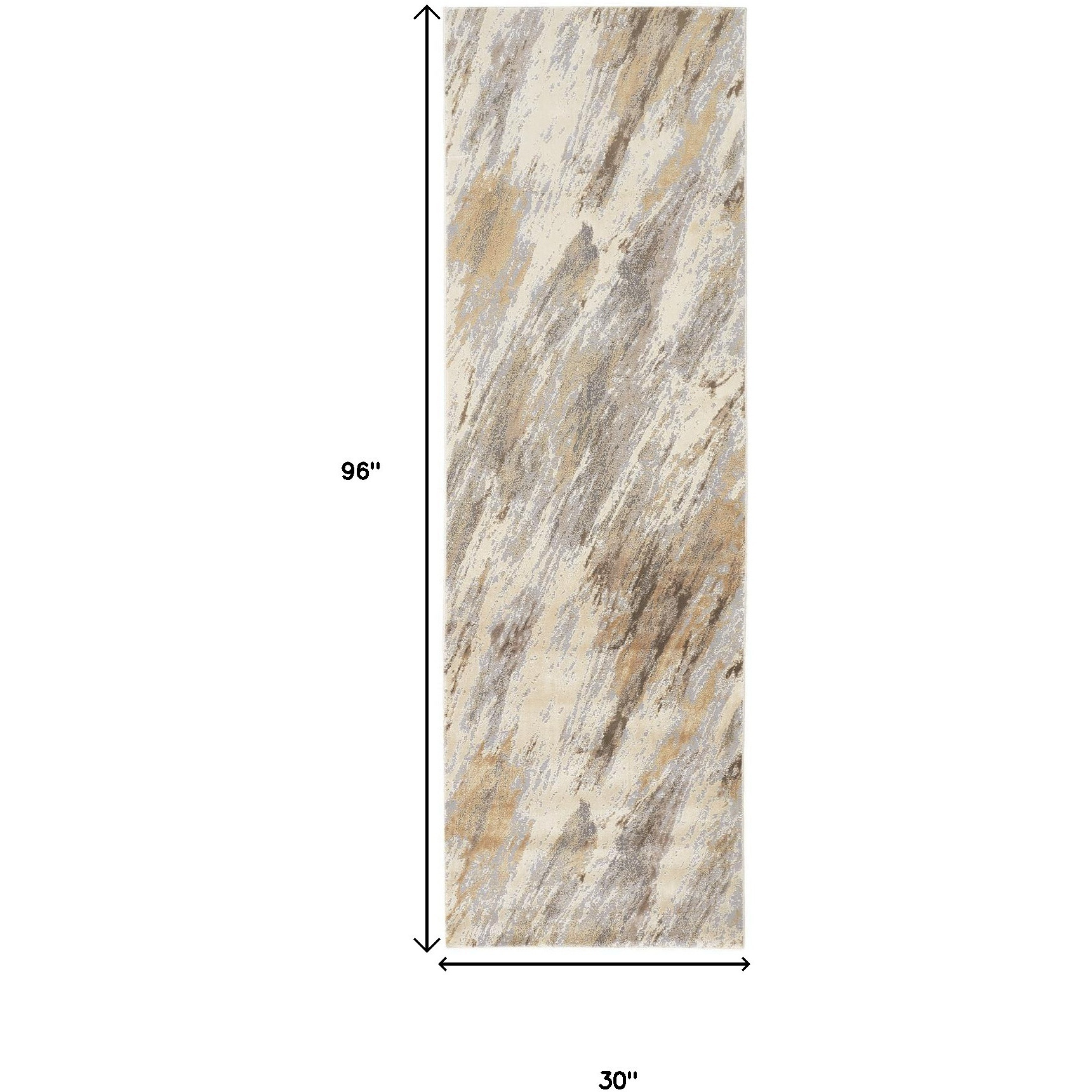 8' Brown and Ivory Abstract Distressed Runner Rug
