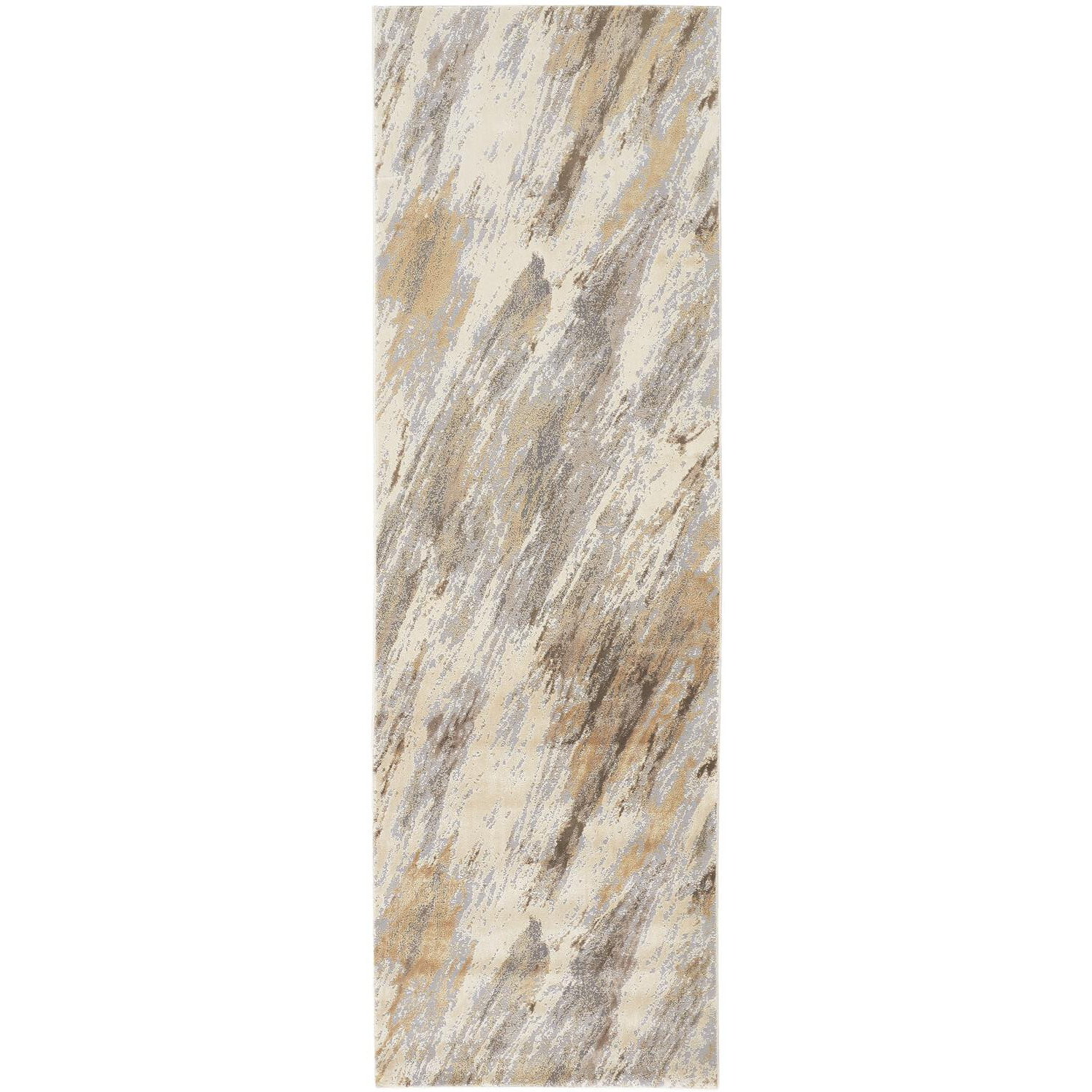 8' Brown and Ivory Abstract Distressed Runner Rug