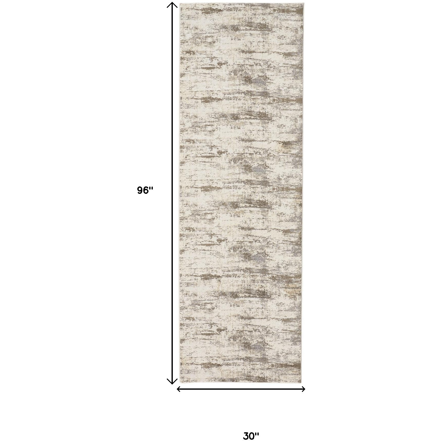 8' Brown and Ivory Abstract Distressed Runner Rug