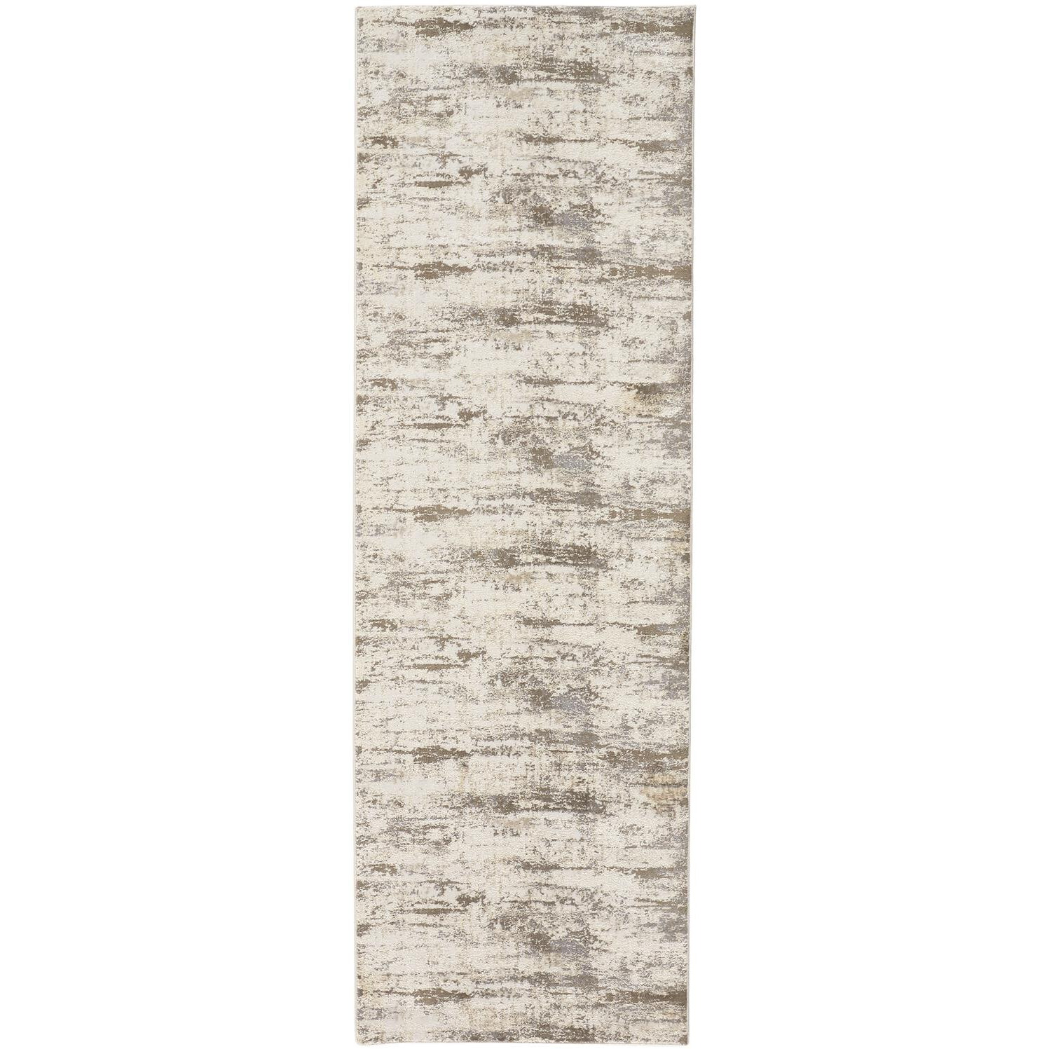 8' Brown and Ivory Abstract Distressed Runner Rug