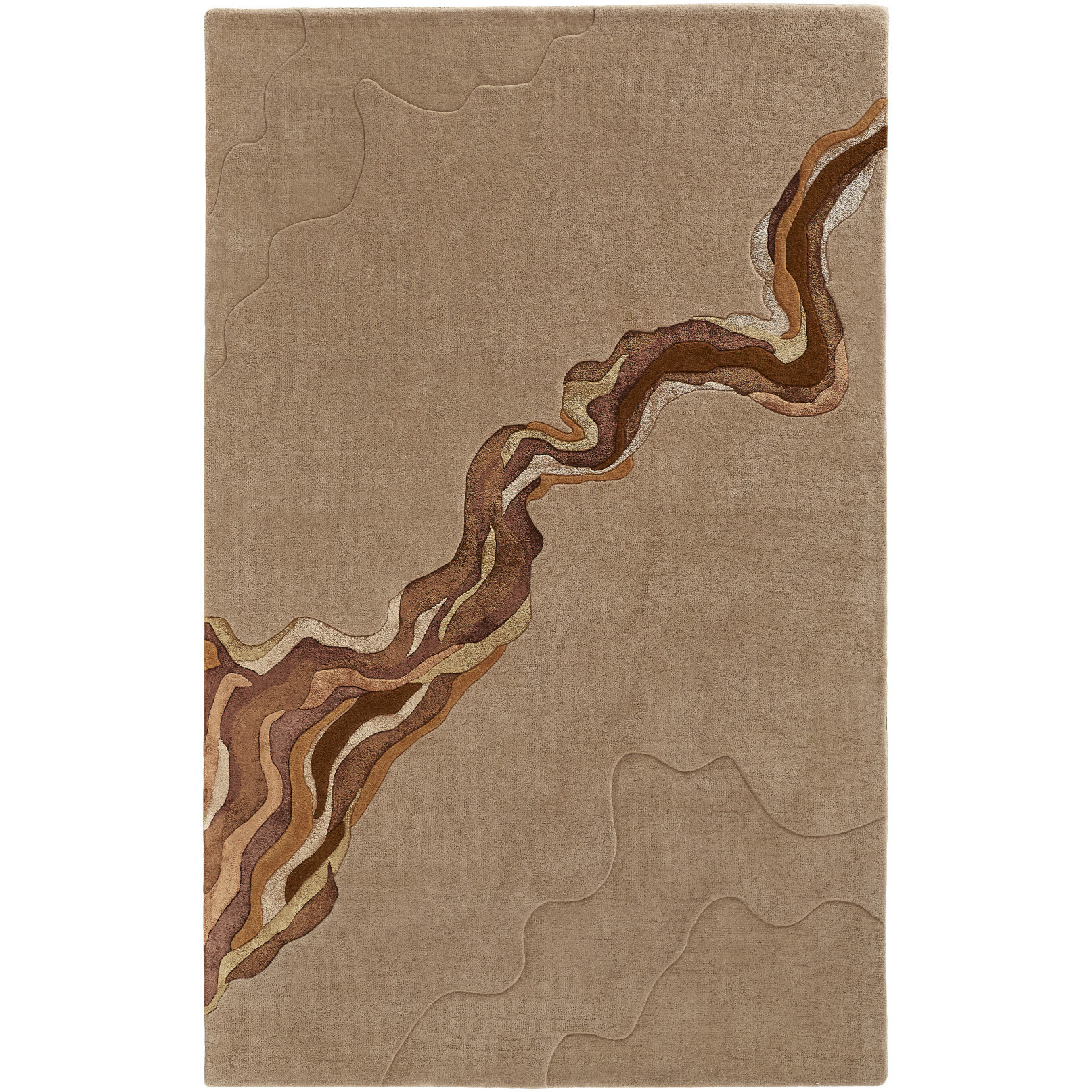 5' X 8' Beige and Brown Abstract Hand Tufted Area Rug