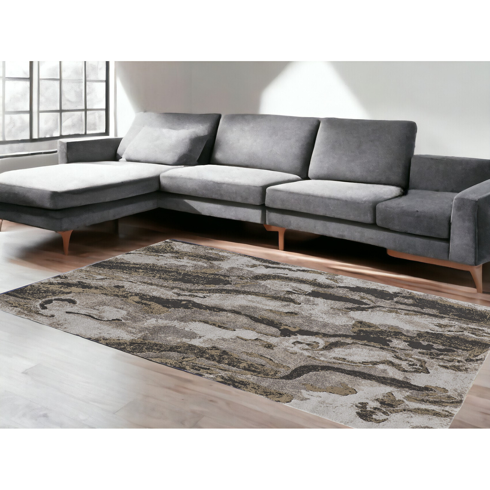 10' X 14' Brown and Ivory Abstract Power Loom Distressed Area Rug