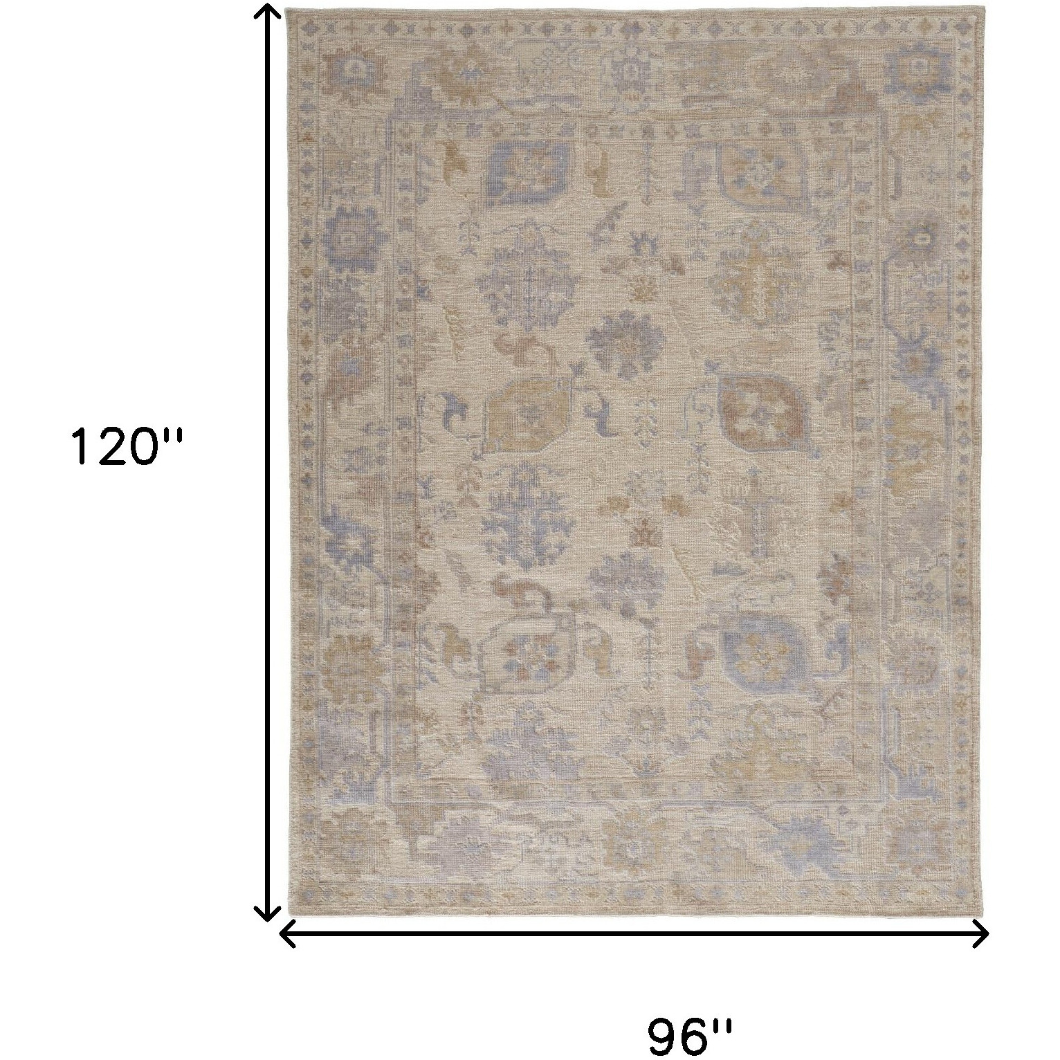 8' X 10' Blue and Ivory Floral Hand Knotted Area Rug