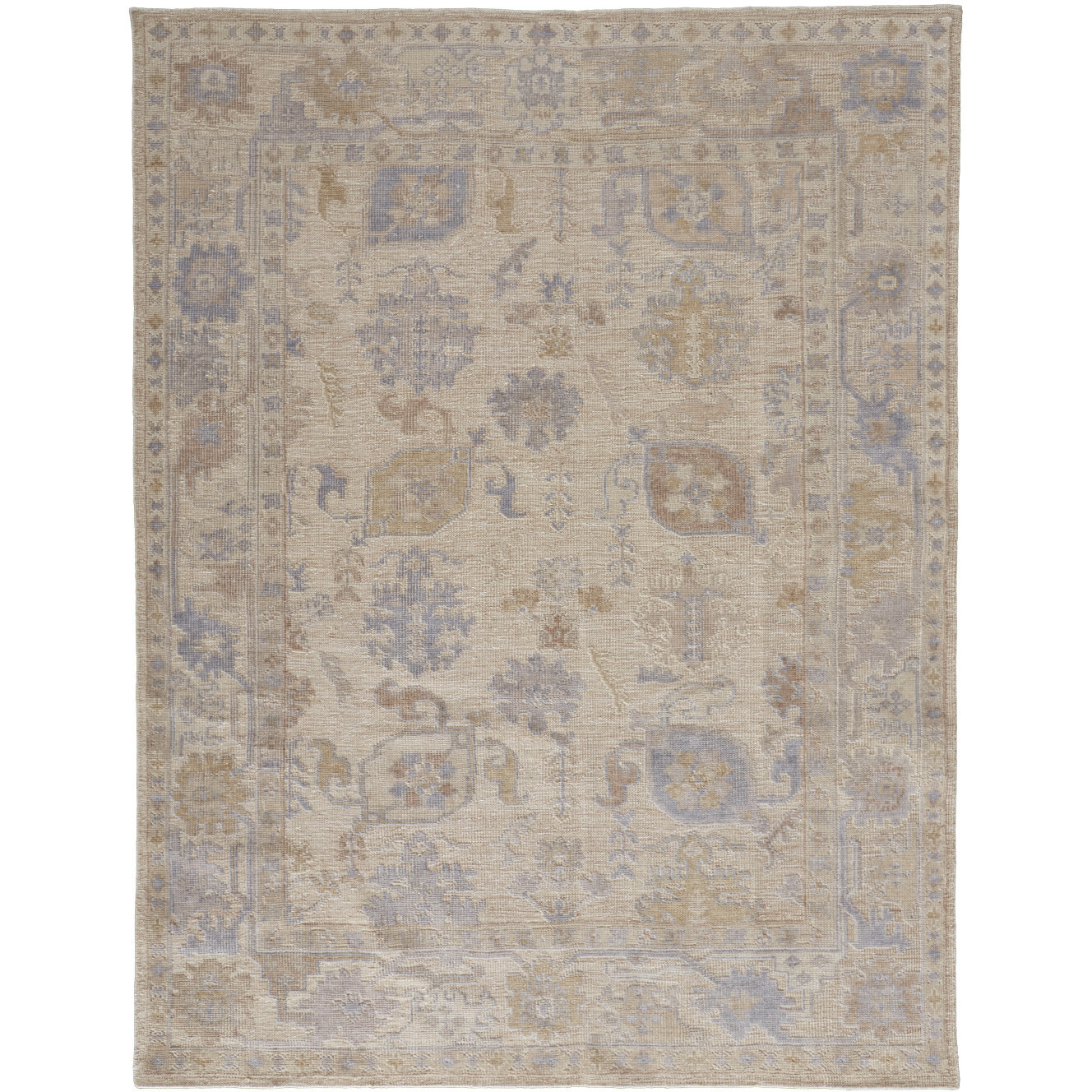 8' X 10' Blue and Ivory Floral Hand Knotted Area Rug