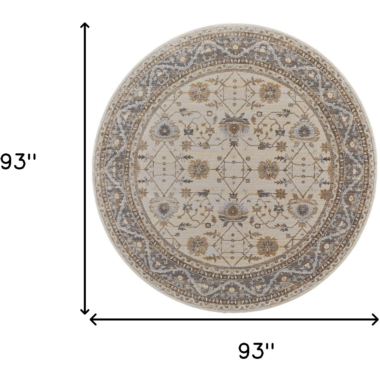 8' Brown and Ivory Round Oriental Power Loom Distressed Area Rug